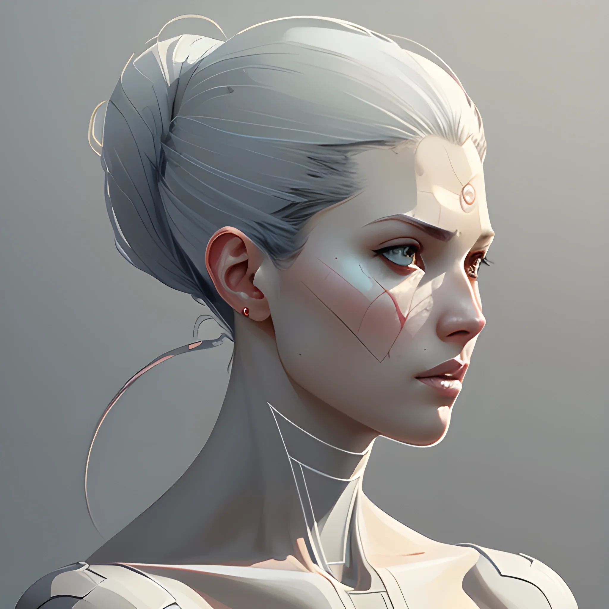 woman front view, concept art, character design, symmetry, beautiful, realistic face with clear skin, high quality, white background, art by greg rutkowski,