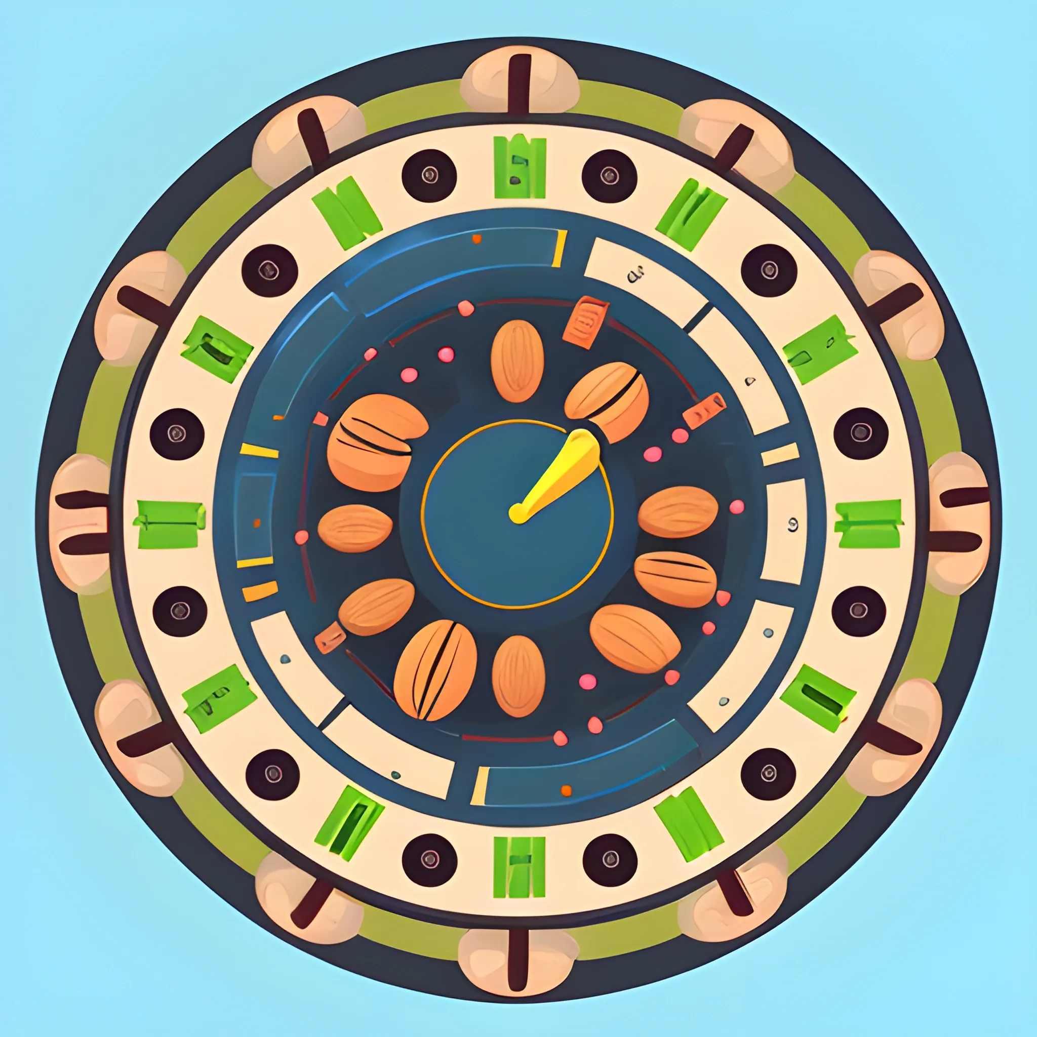 circular illustration, time travel with nuts and symbols