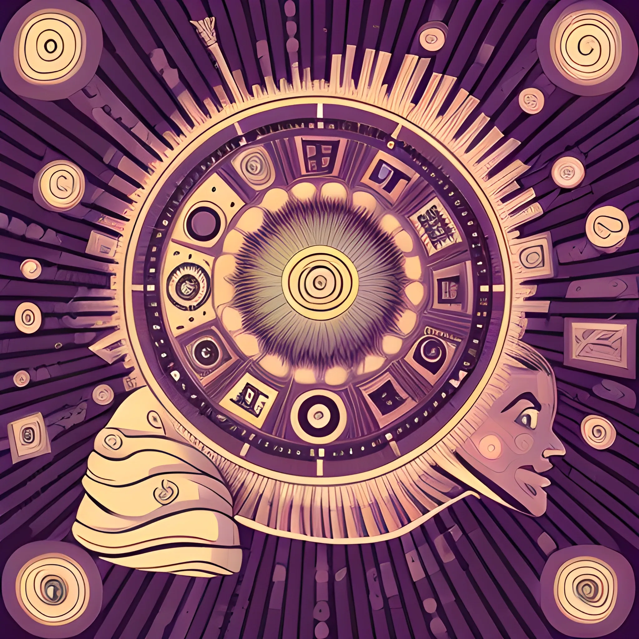  illustration time travel with nuts and symbols, Trippy