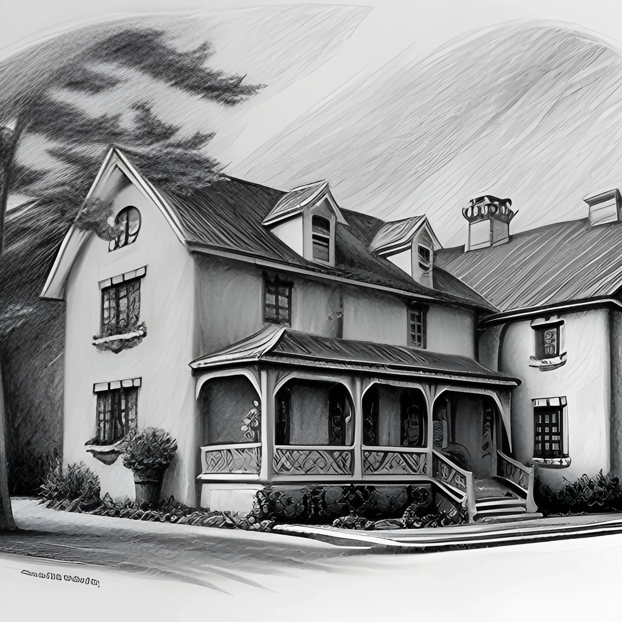 european inn, Pencil Sketch,