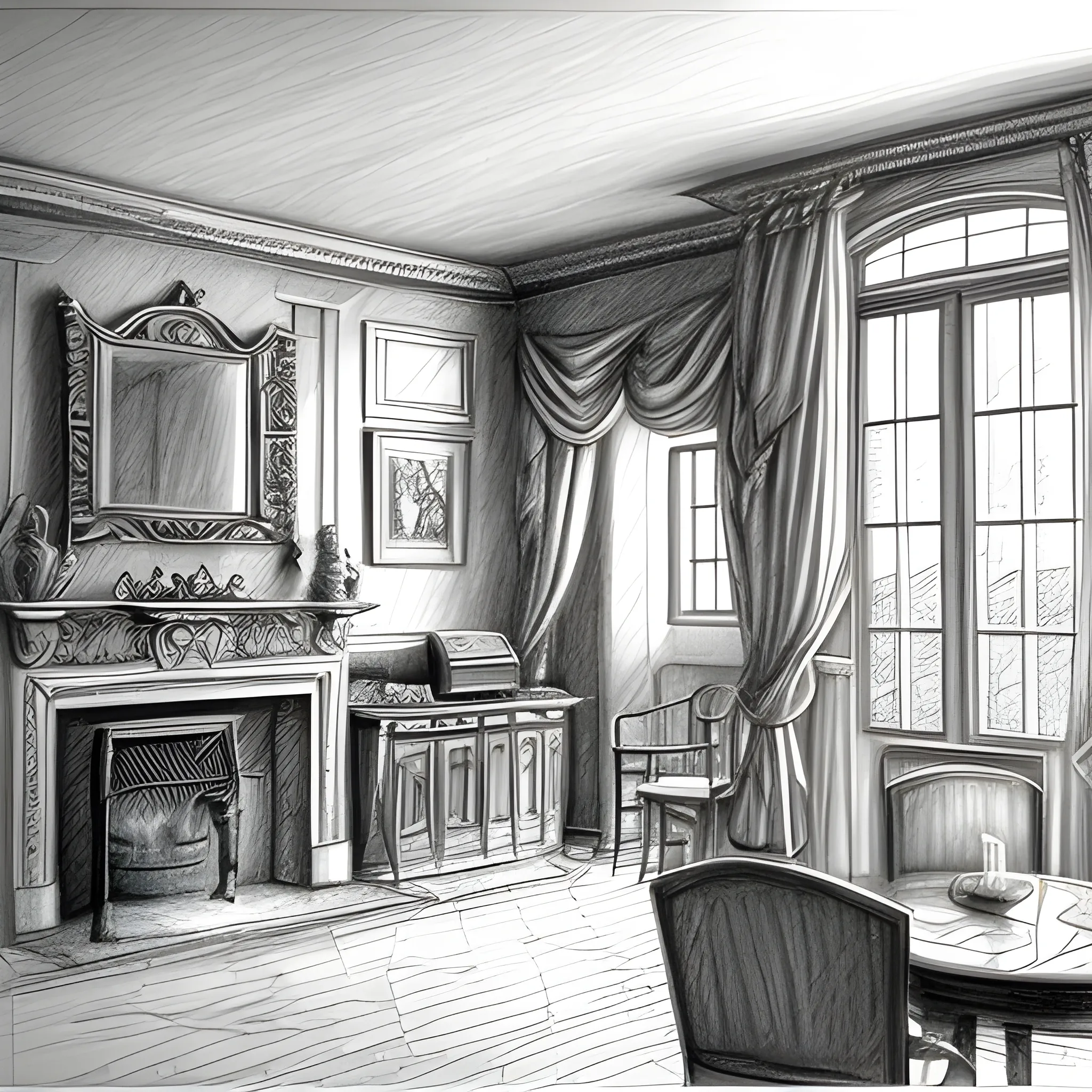 european inn indoors, Pencil Sketch,