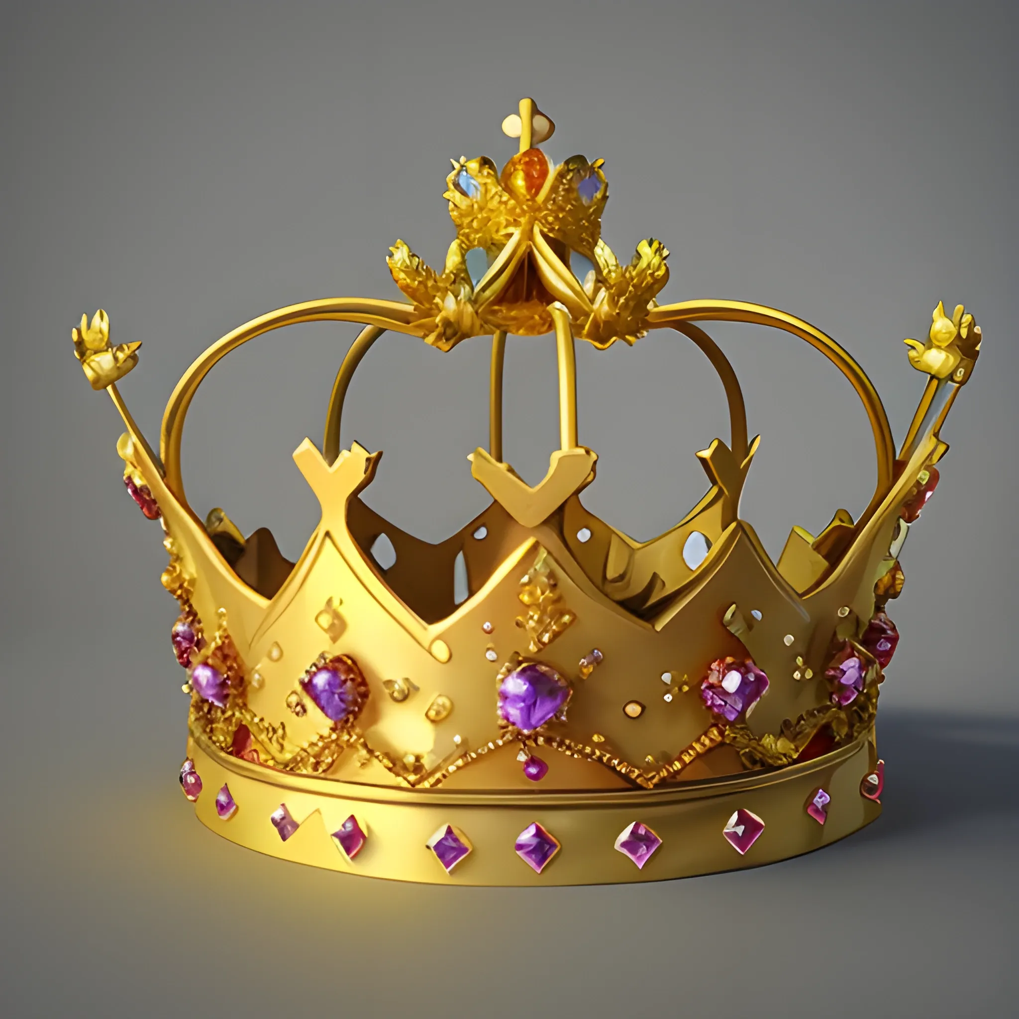 fantasy, hyper realistic, 3D, elegant, golden crown with gemstones