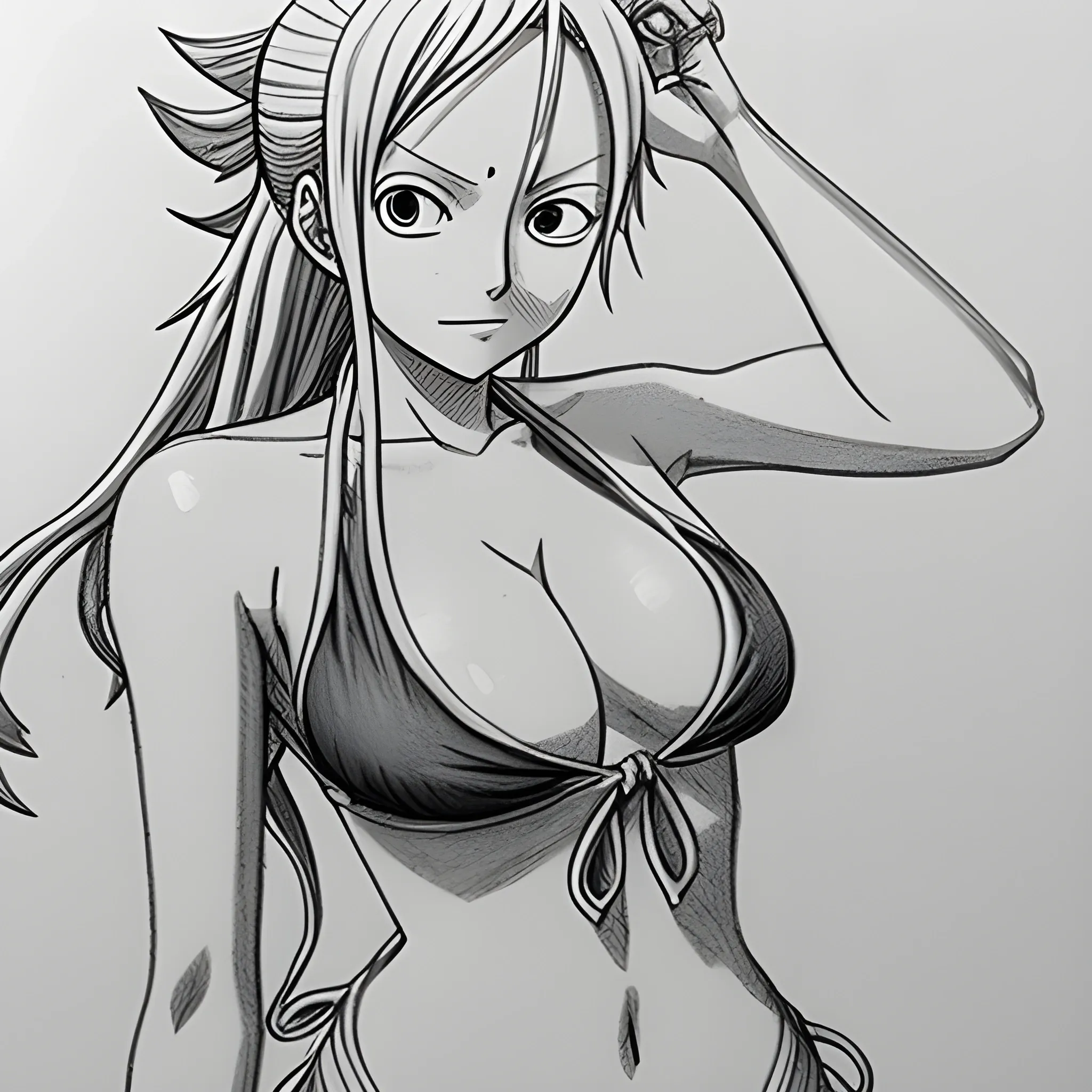 One piece, Nami in bikini top , Pencil Sketch