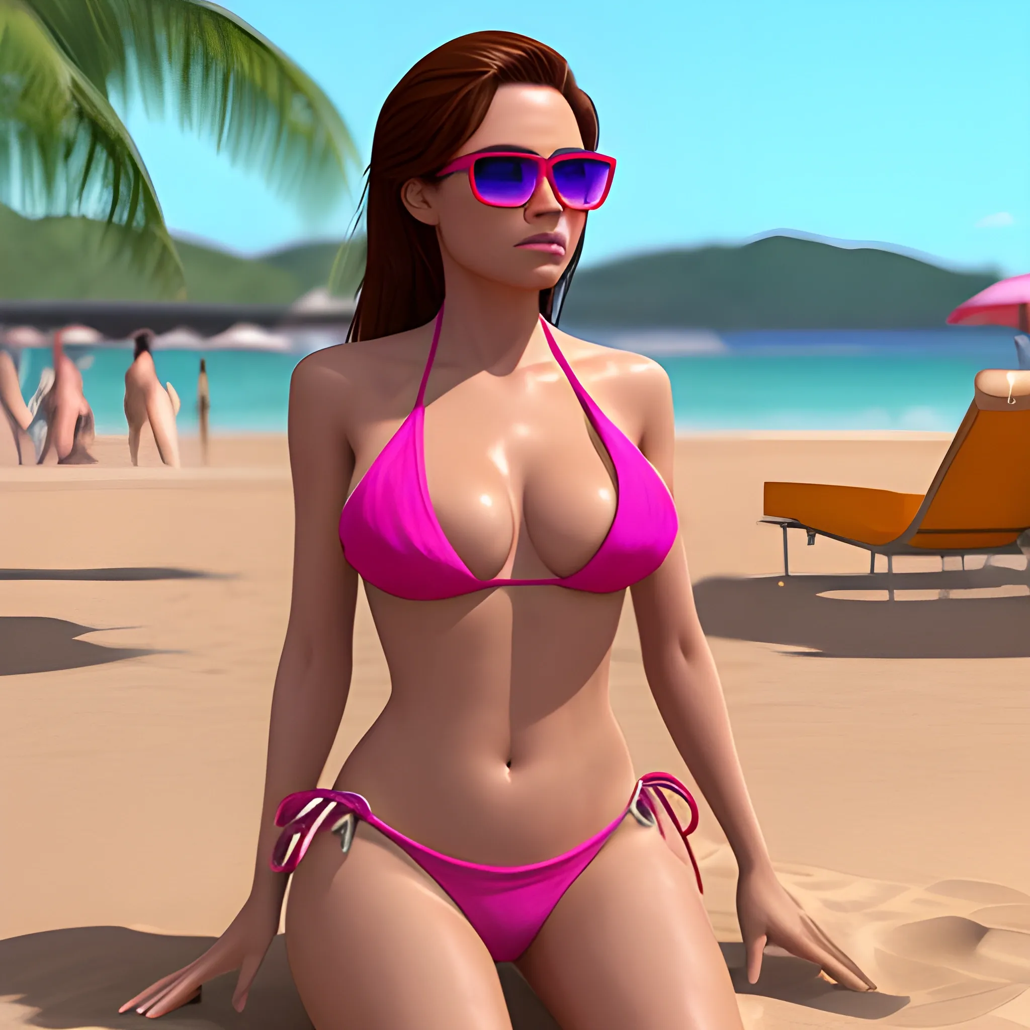 mujer ardiente en bikini en la playa 3D que no sea nsfw conten