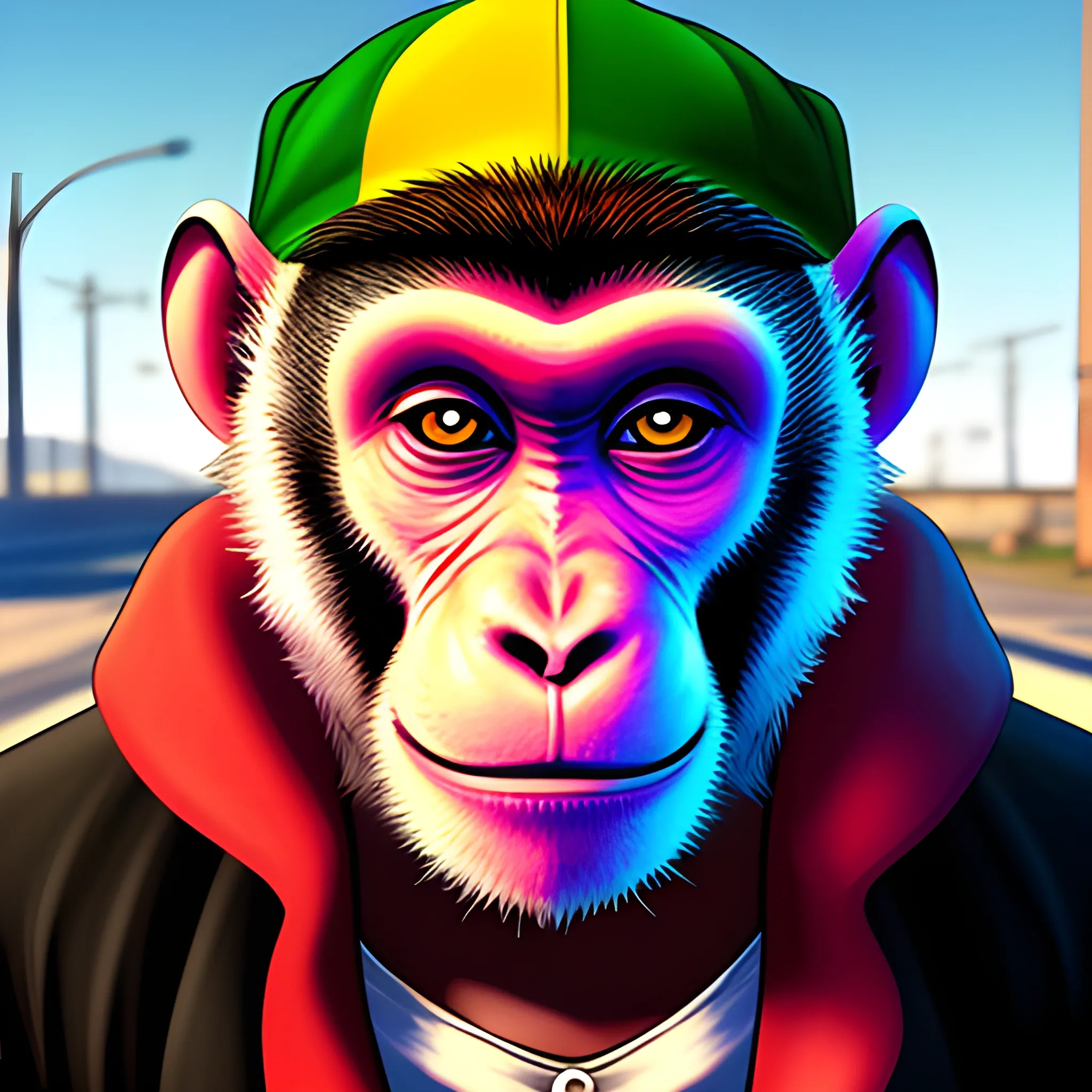 monkey, IT, gta style, colorful