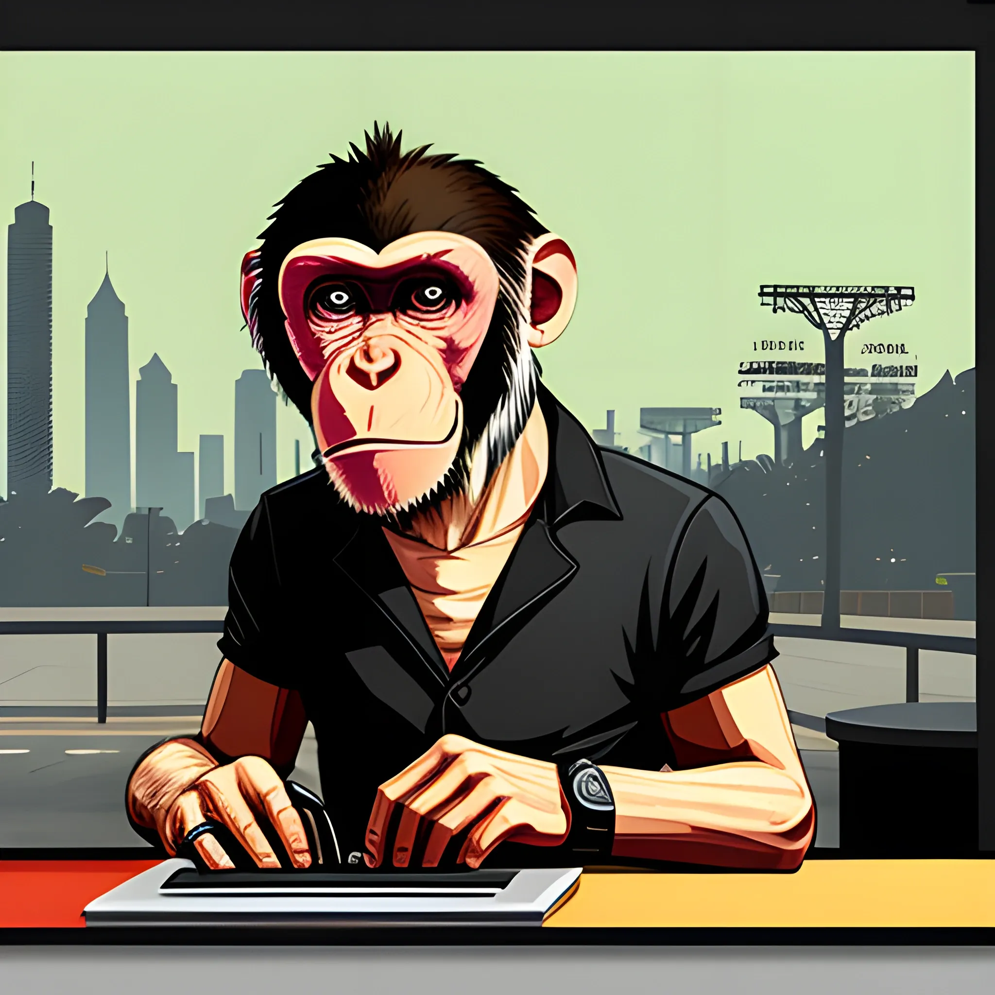 monkey, creating software, gta style, colorful