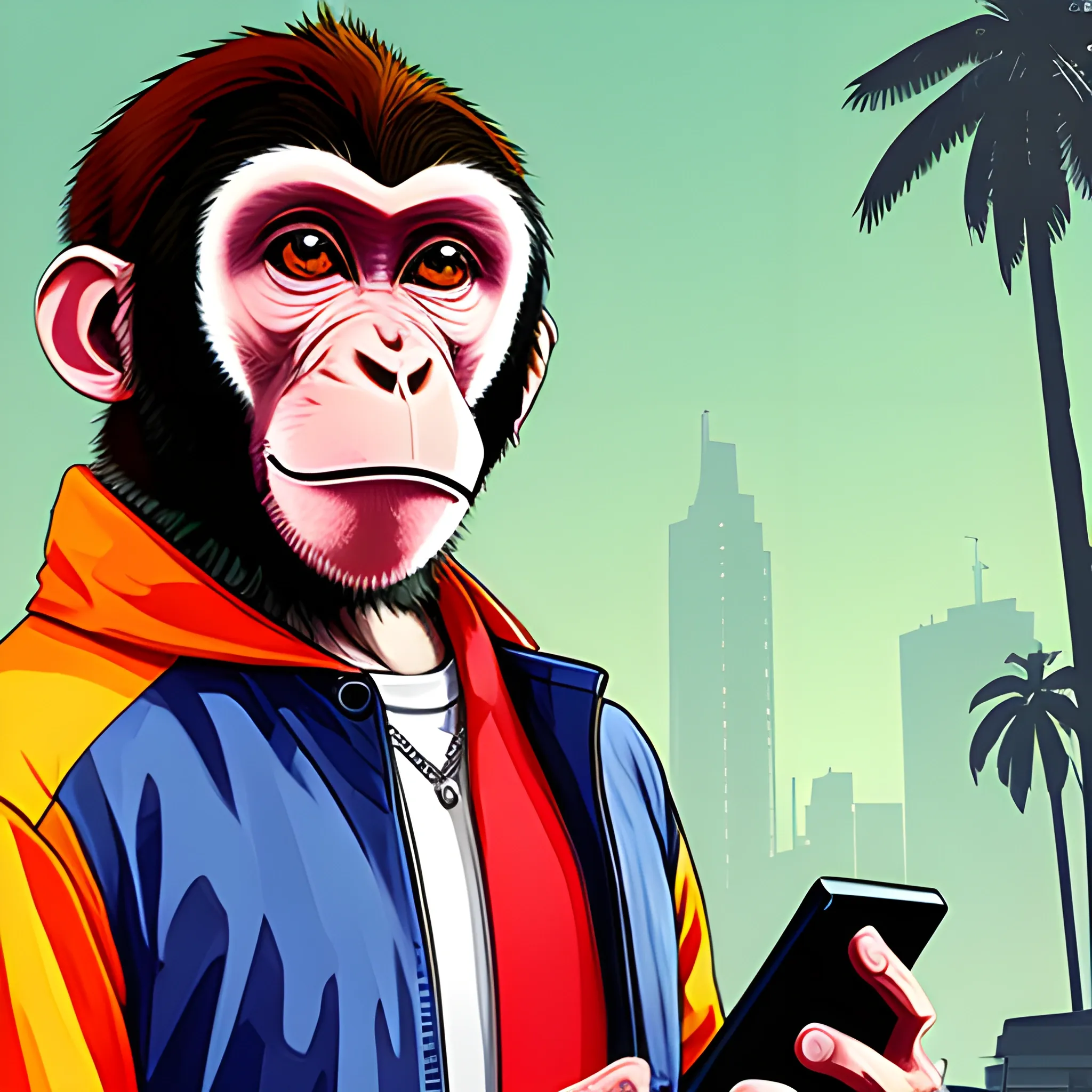  monkey, creating software, gta style, colorful