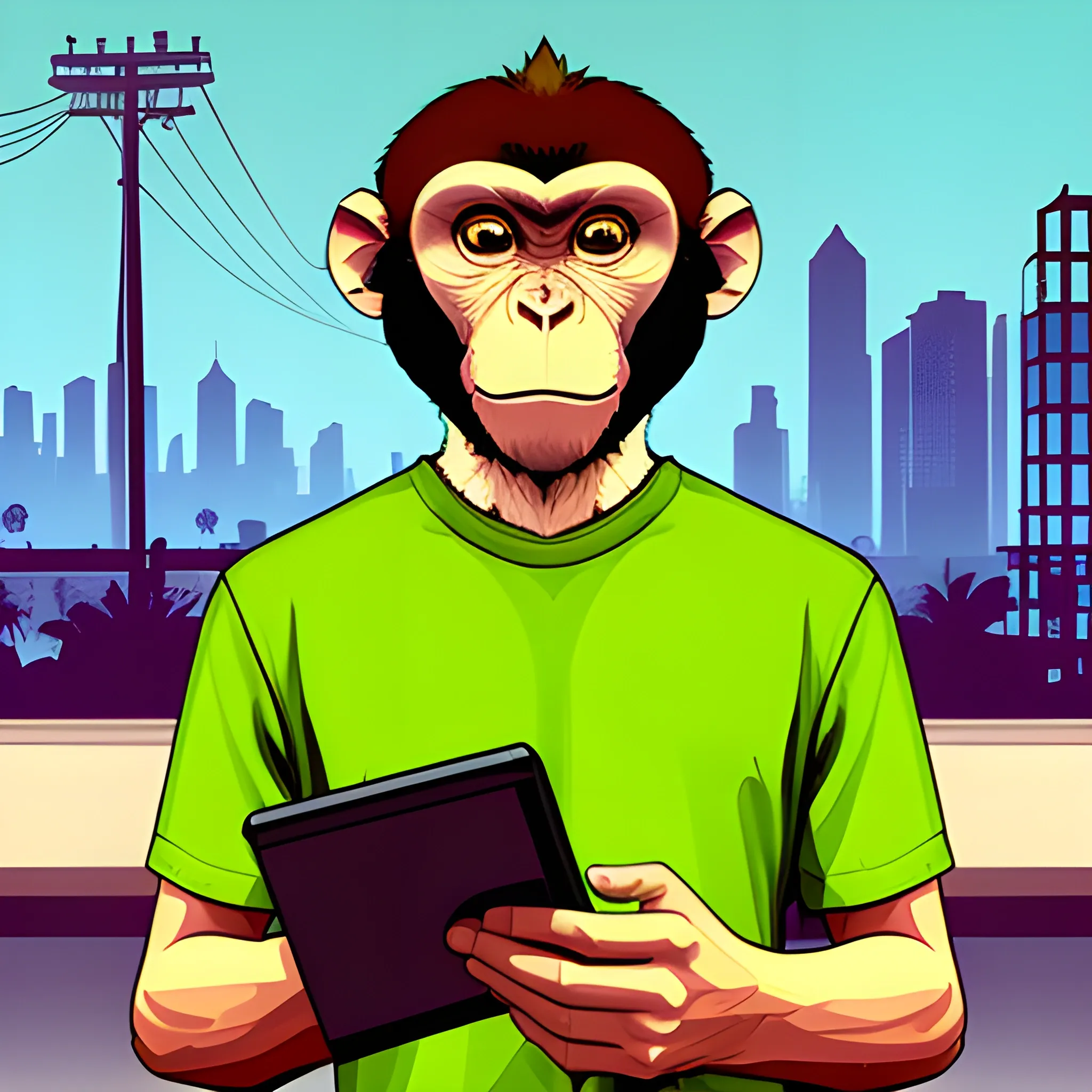  monkey, creating software, gta style, colorful