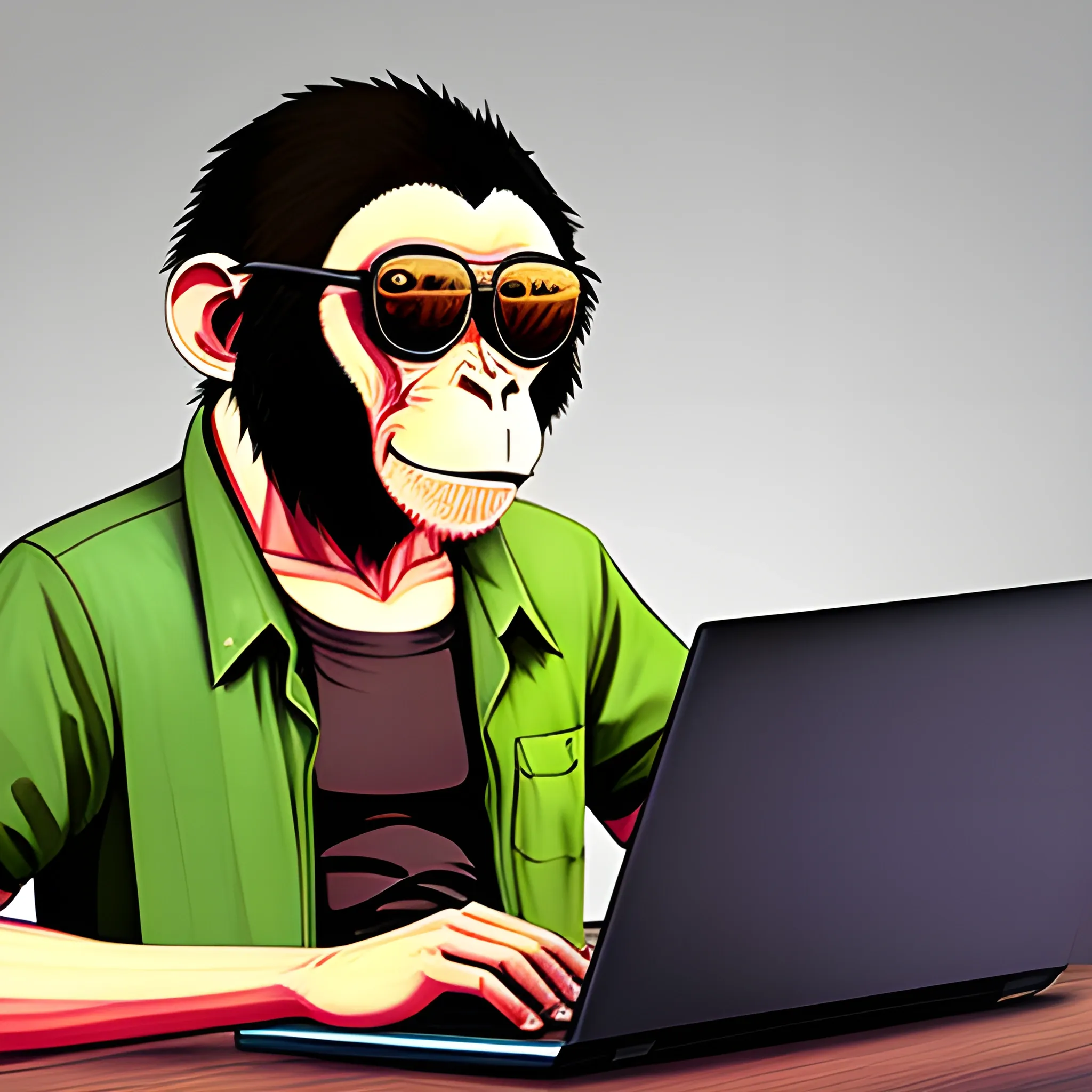  monkey, laptop, creating software, gta style, colorful