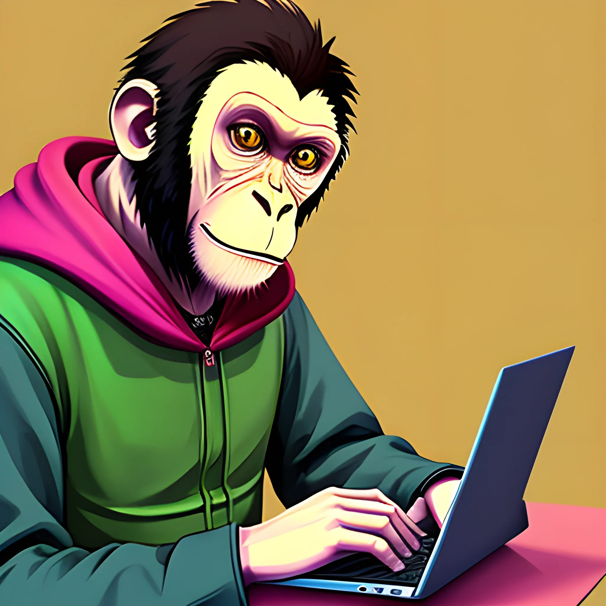  monkey, laptop, creating software, gta style, colorful