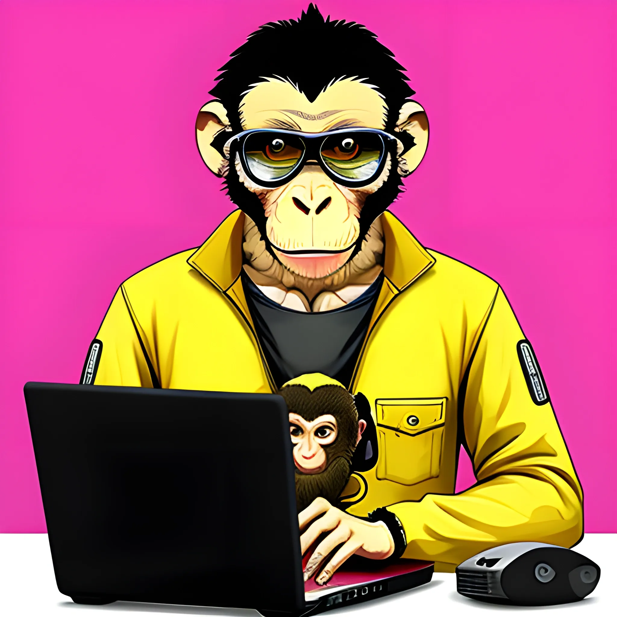  monkey, laptop, creating software, gta style, colorful