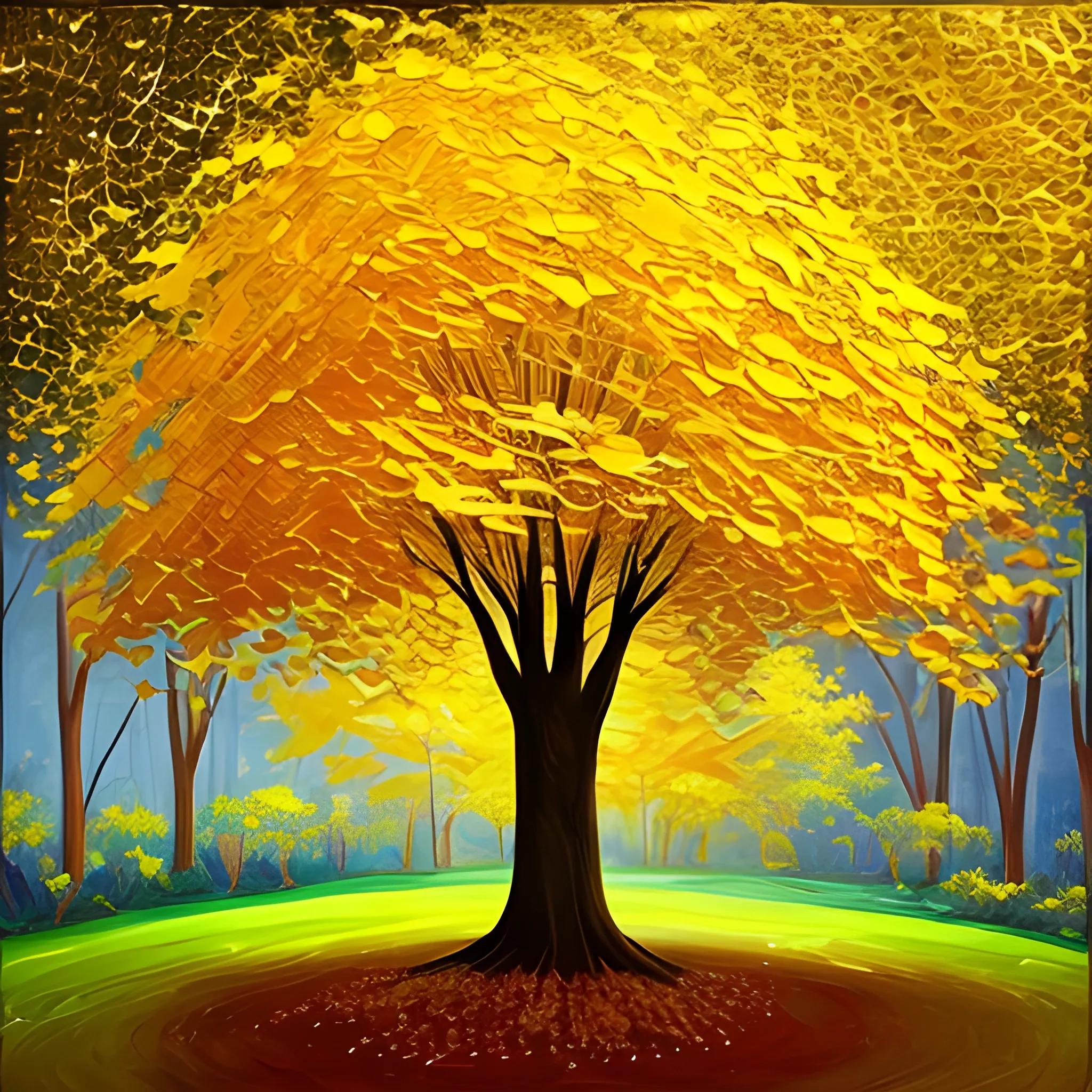 make an image of a beautiful golden tree, that is used for the promotion of the golden tree life center. Make a beautiful painting of it. 
