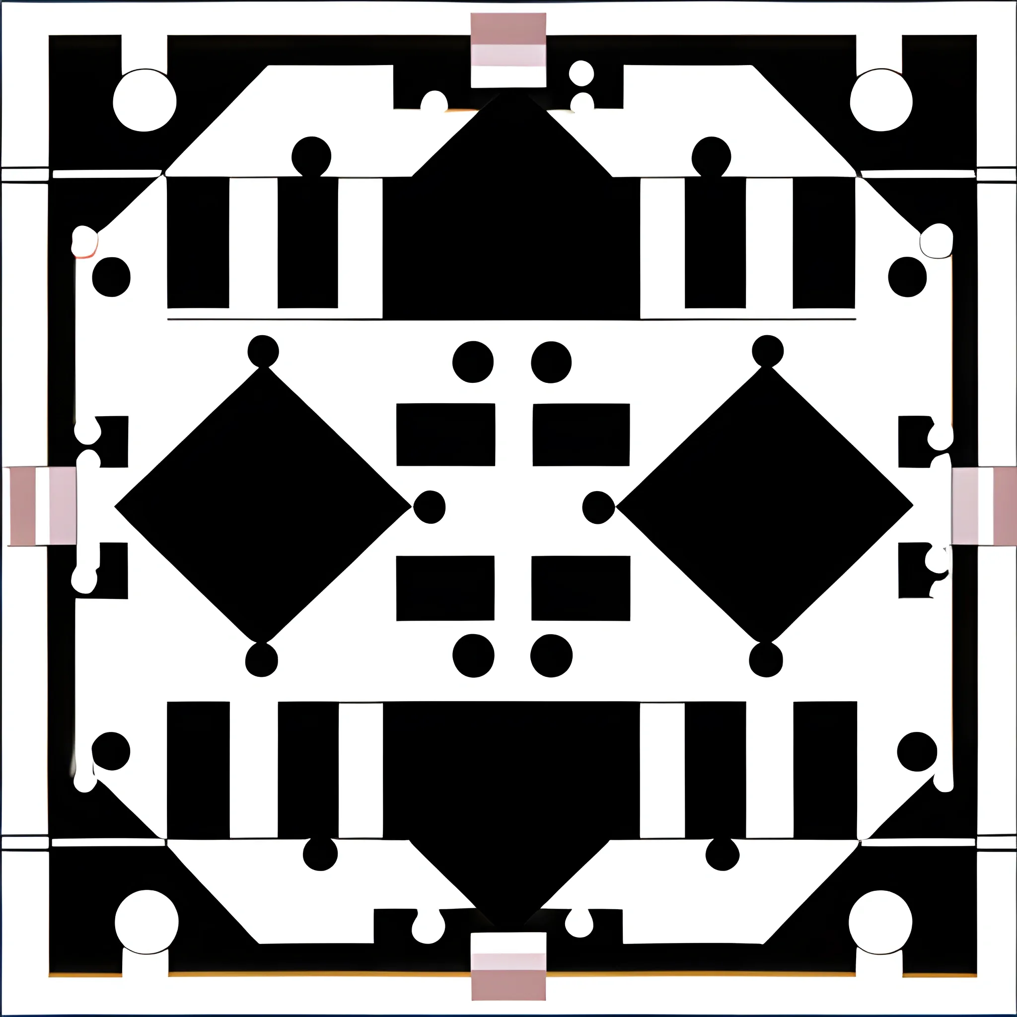 simple puzzle pattern with 20 differente pieces, white pieces, black border, pieces with straight edges, square resolution., Cartoon.