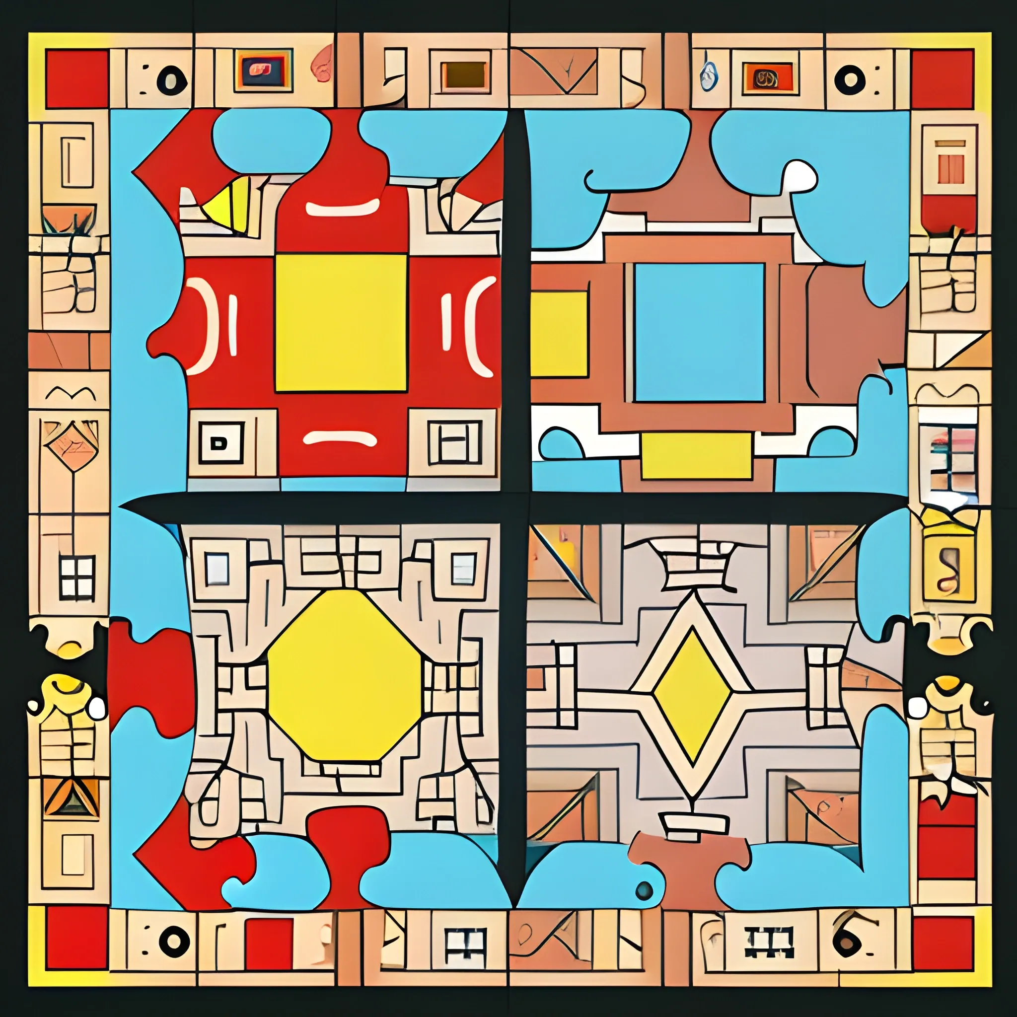 puzzle pattern, different pieces.
, Cartoon