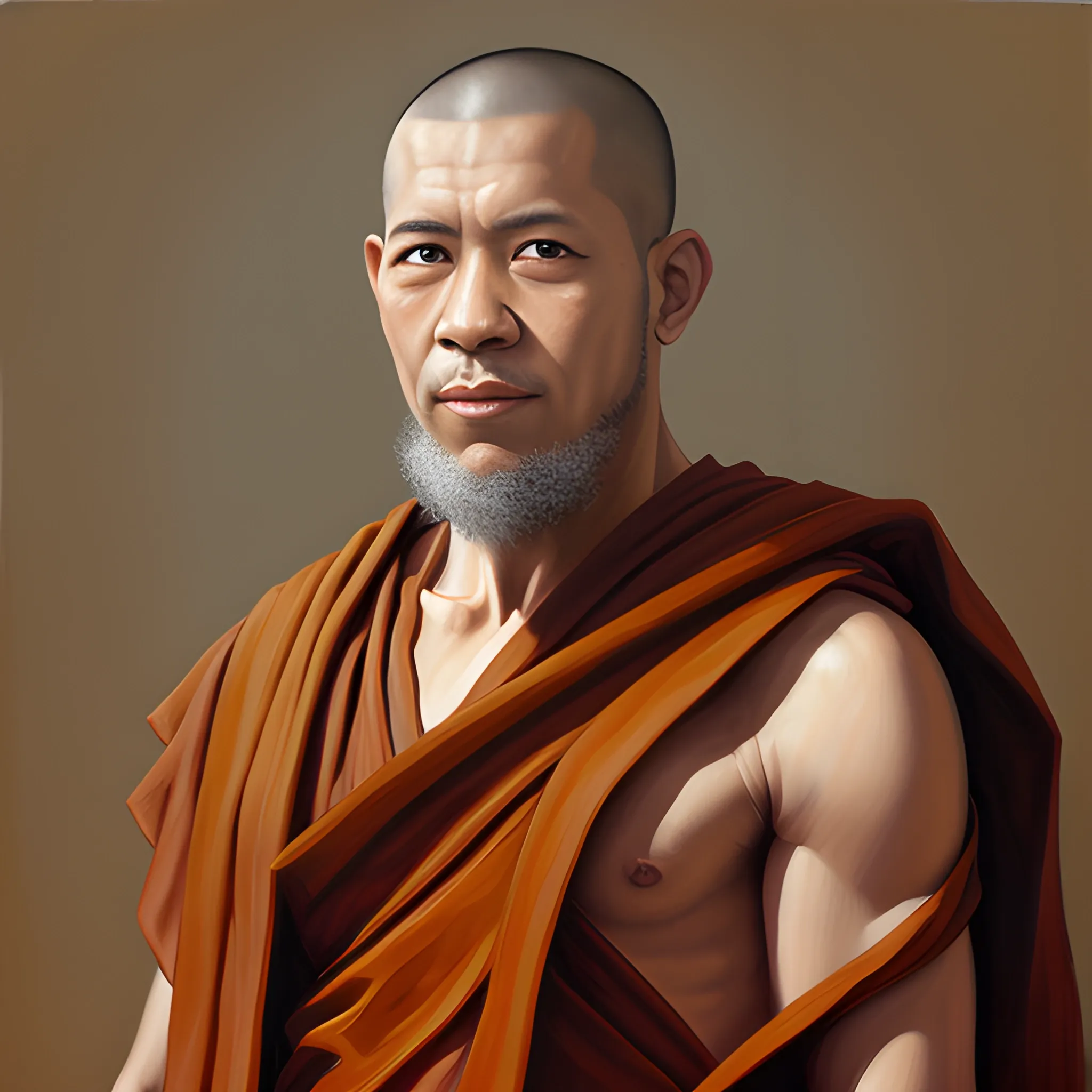 Portrait, Oil Painting, monk, Brown sleeveless robes, Fantasy, Front facing