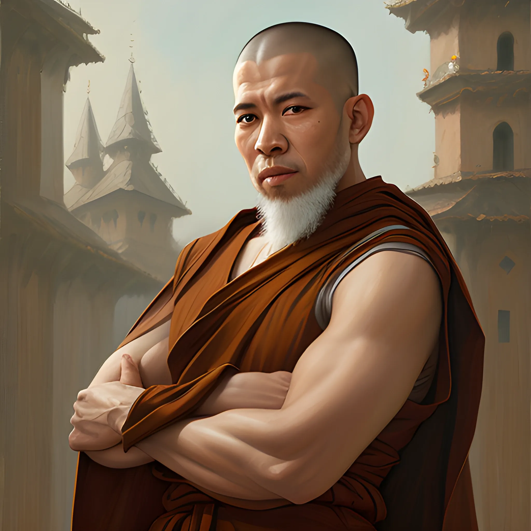Portrait, Oil Painting, monk, Brown sleeveless robes, Fantasy, Front