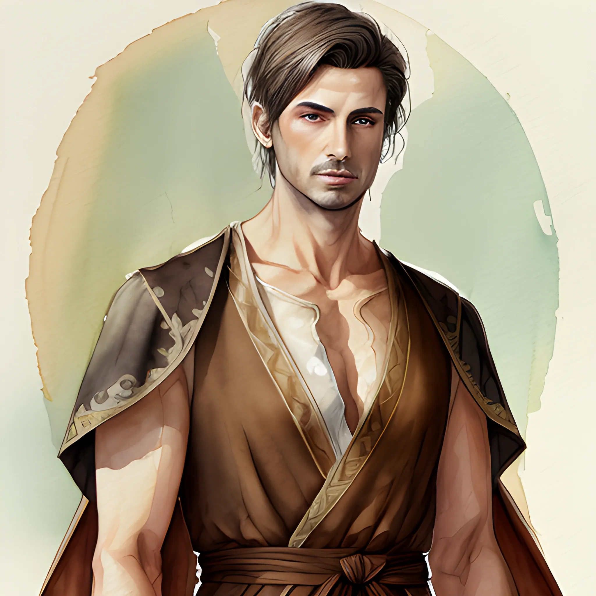 Portrait, Brown sleeveless robes, Fantasy, Front, Water Color, Male
