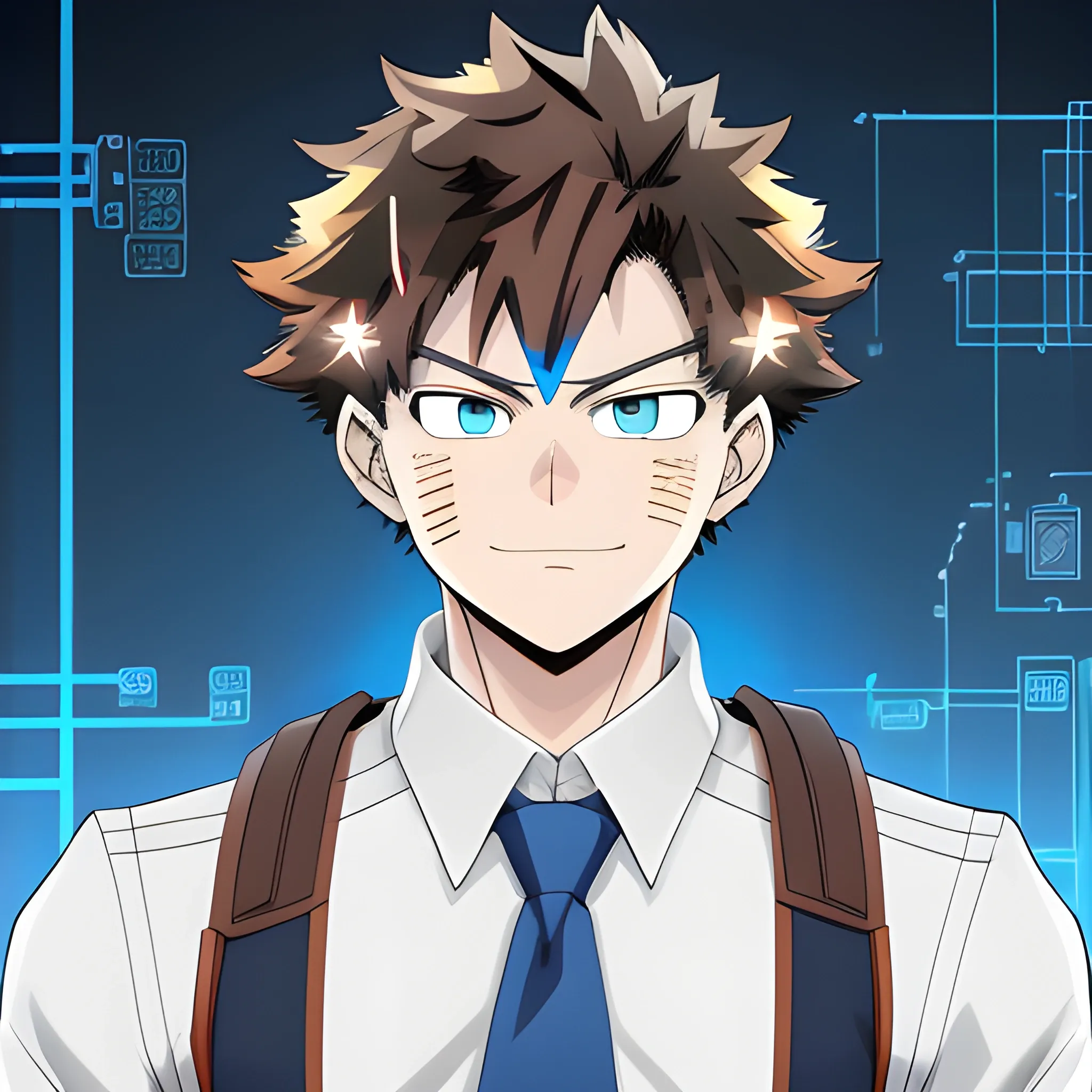 my hero academia male oc with brown hair and blue eyes and blue ... -  Arthub.ai