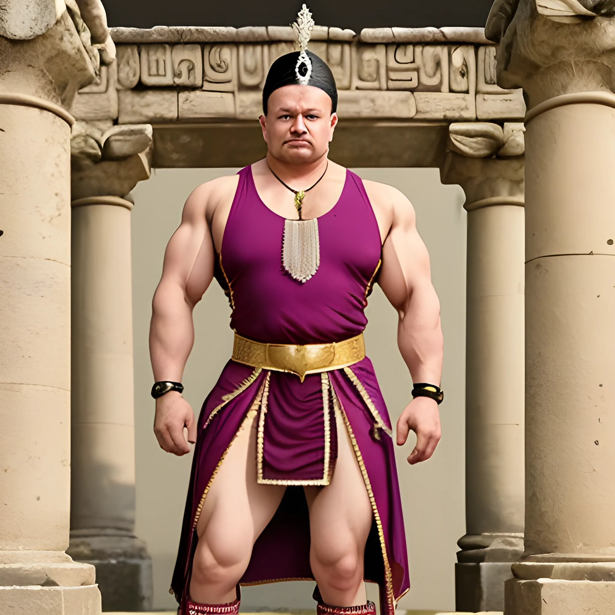 crossdress man, queen's ancient clothes, muscle man,  full body, short hair