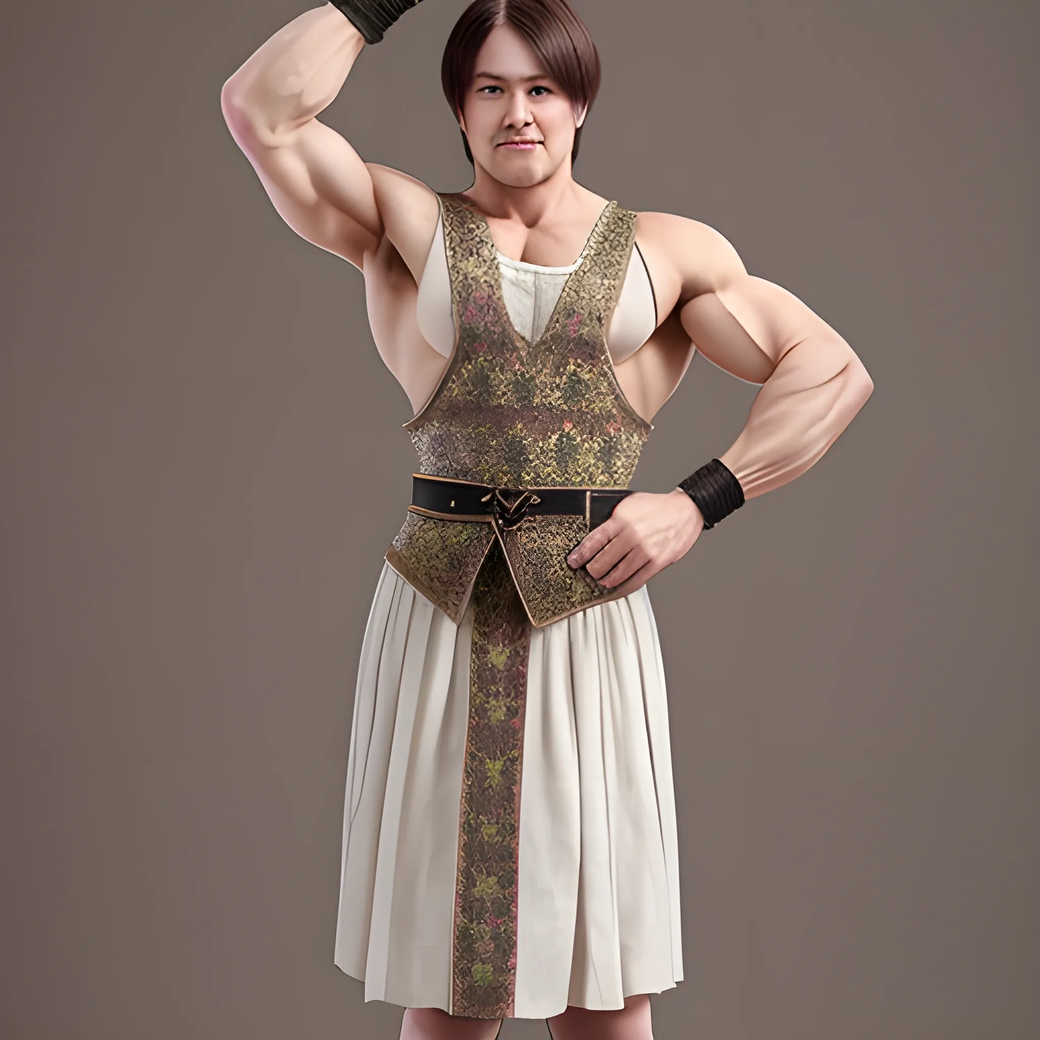 crossdress man, queen's lace ancient dress, one muscle man,  full body, short man hair.