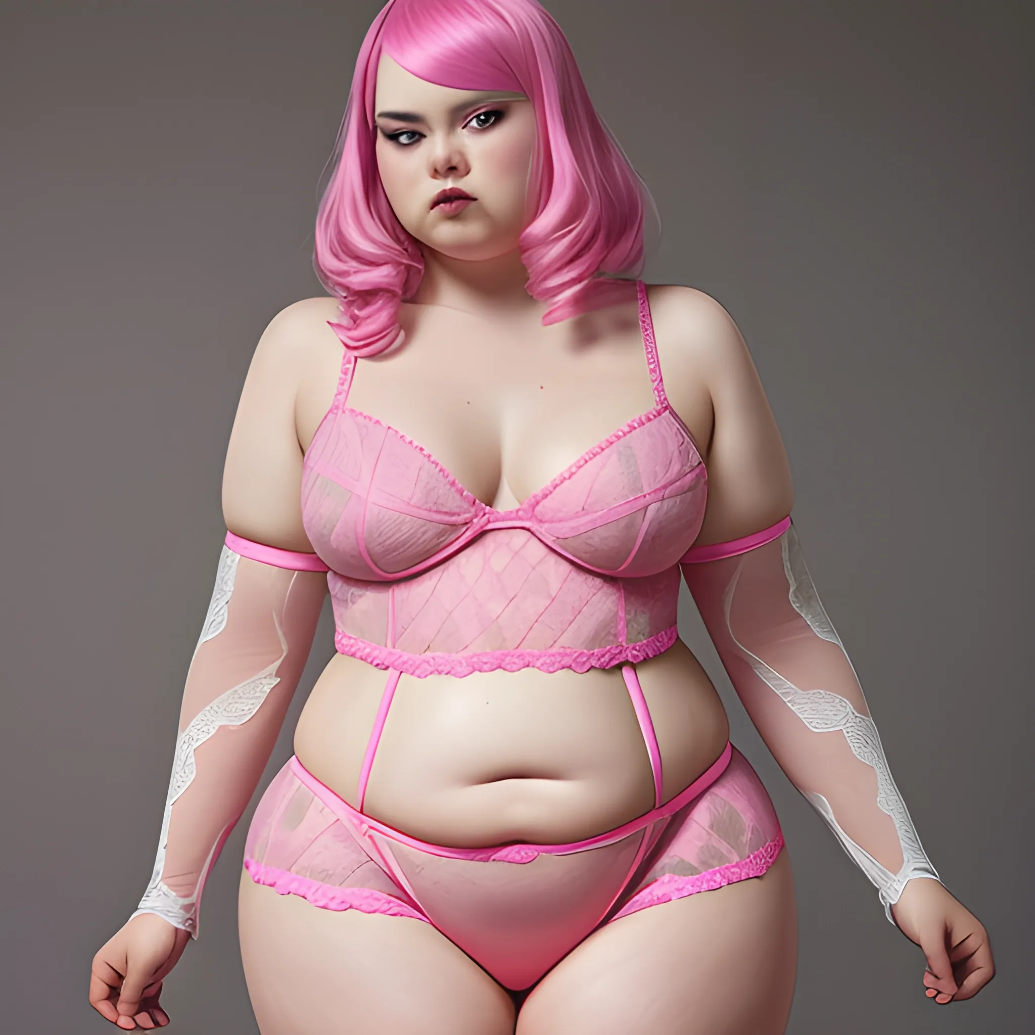 crossdress man, chubbyman, super tight pink lace, body hairly