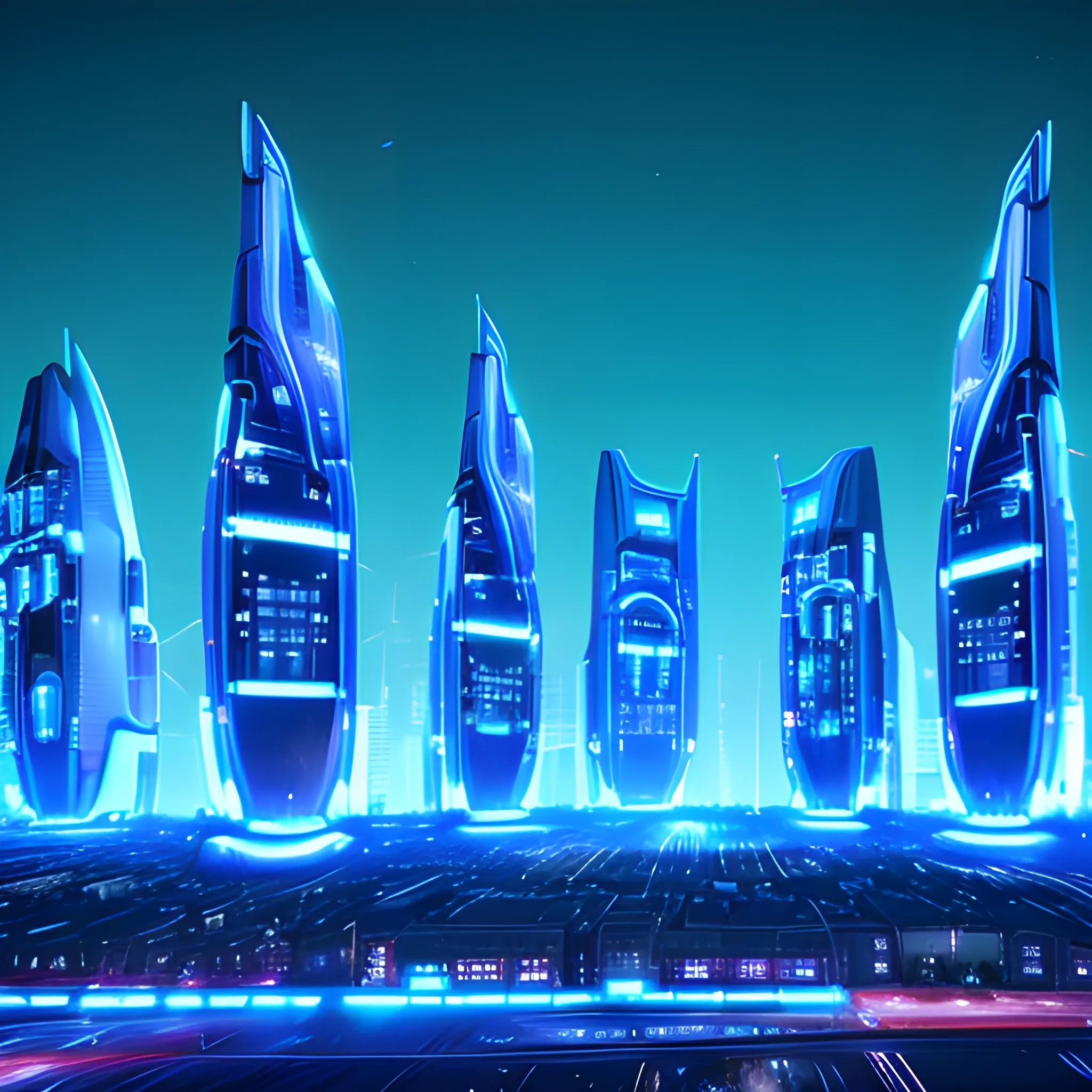 futuristic city ground night buildings empty background blue lights