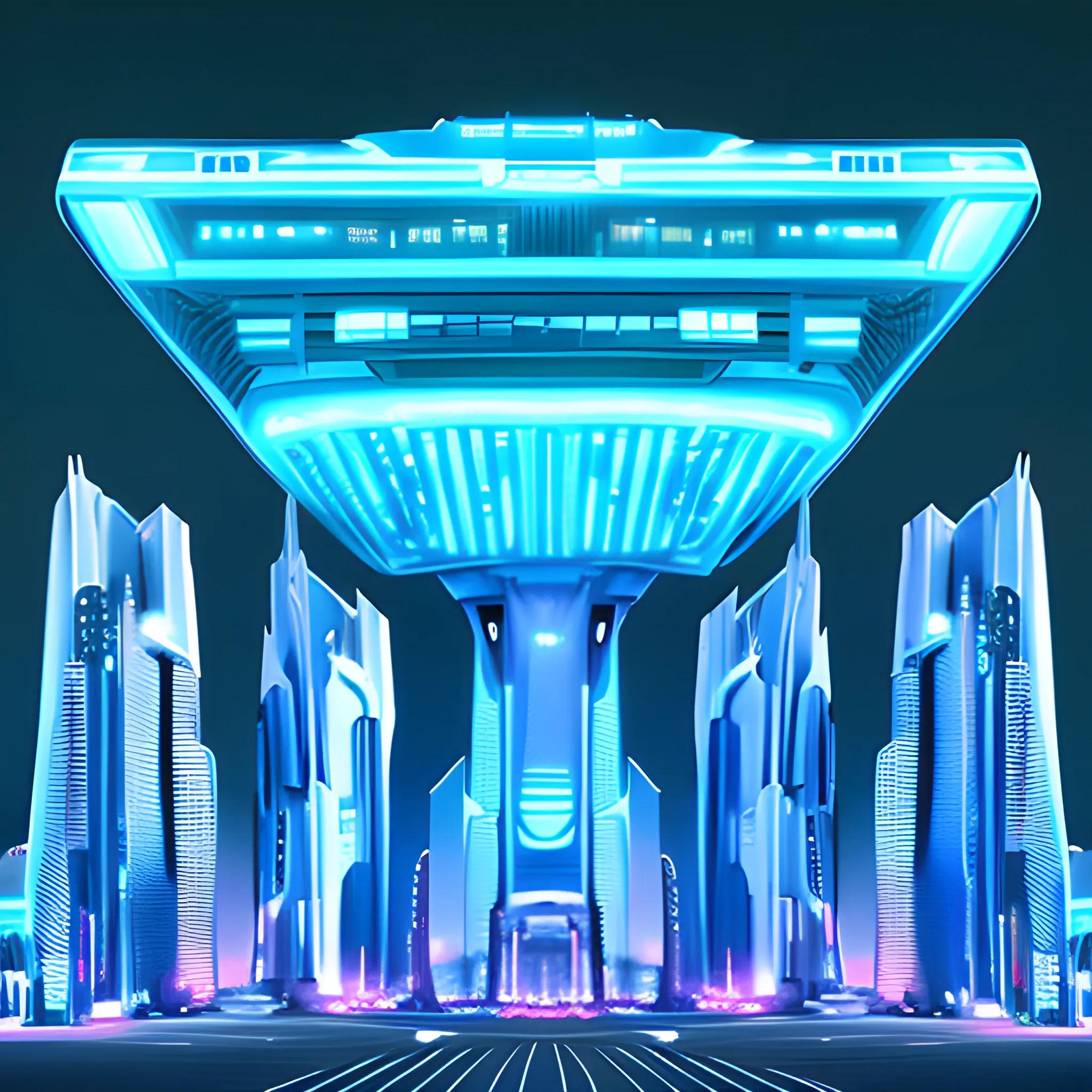 futuristic city ground night buildings empty background blue lights