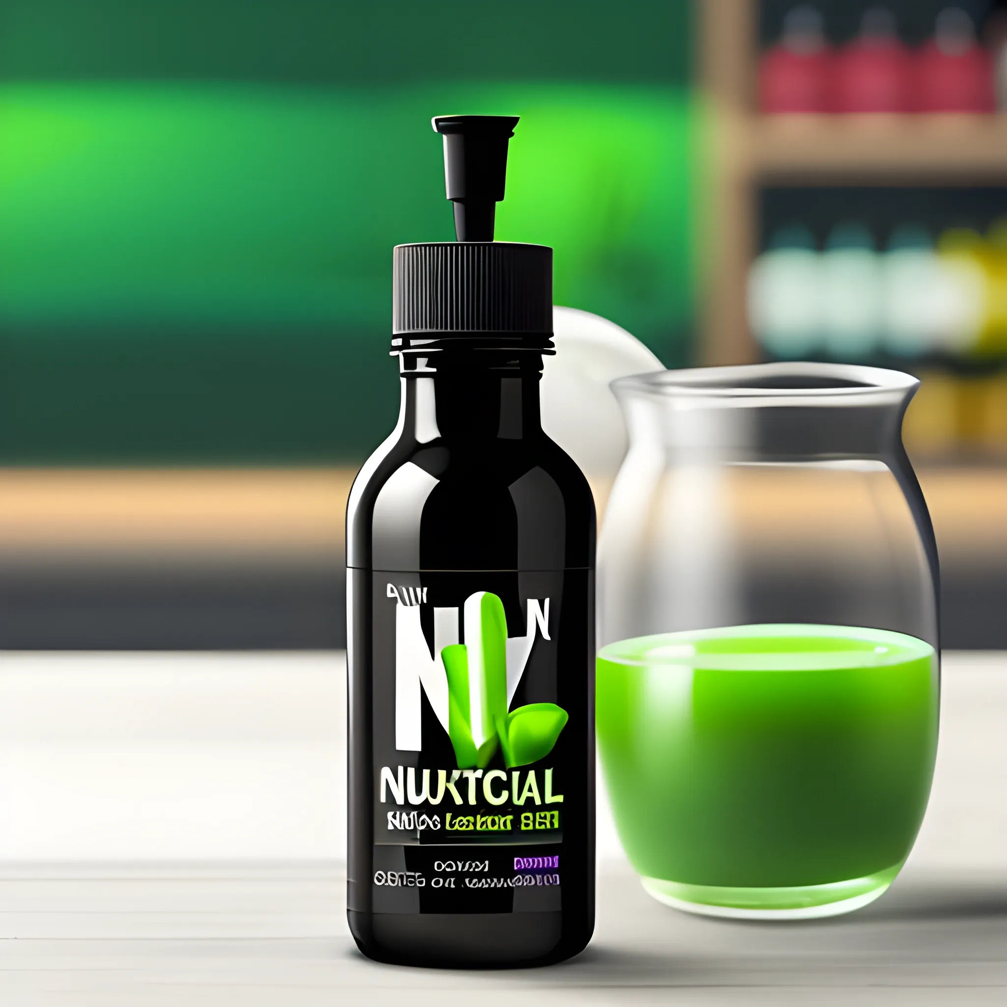 Make an image with a bottle that contains a nutraceutical drink with a logo named Nuxion