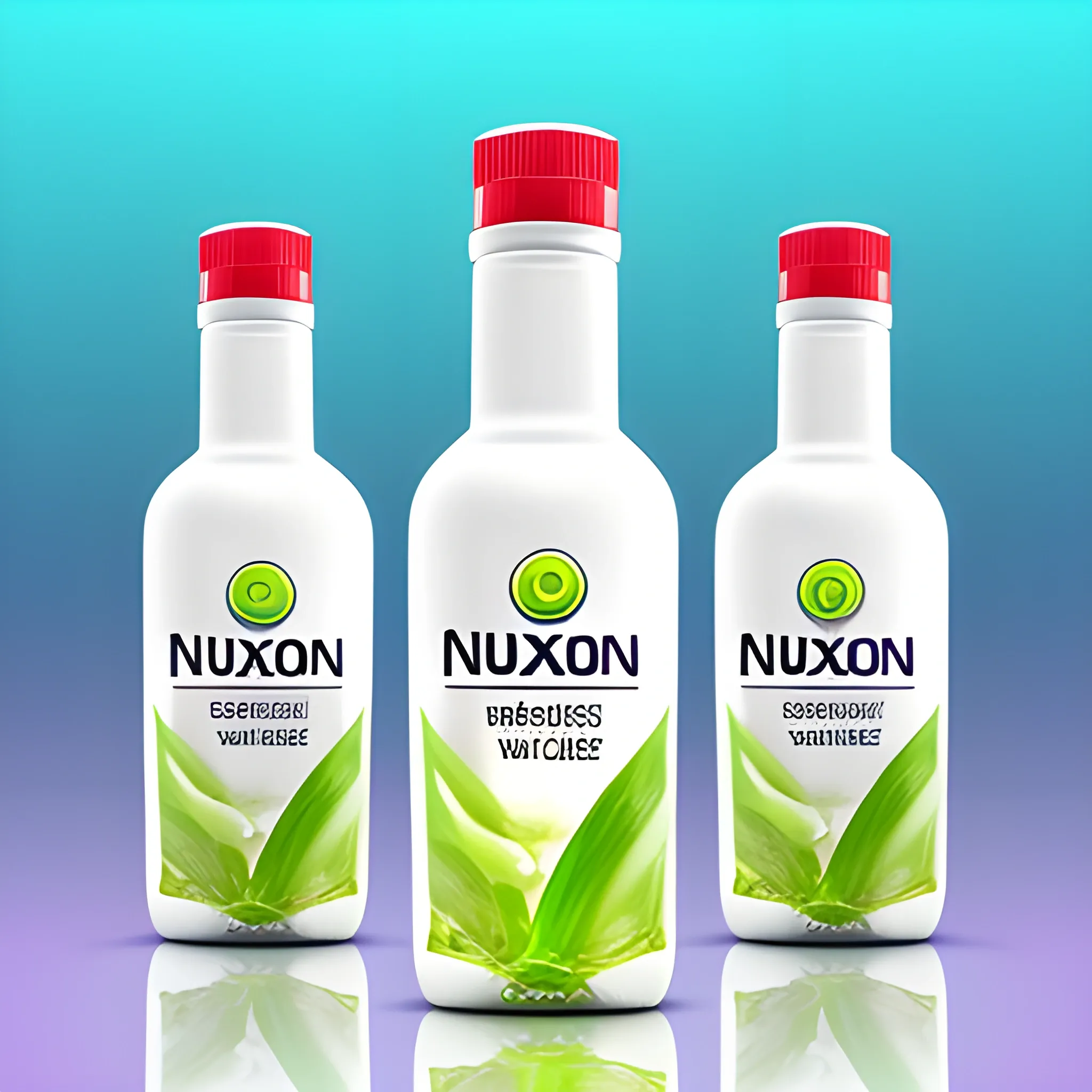 Make an image with a bottle that contains a nutraceutical drink, put a logo in the middle of the bottle "NUXION"