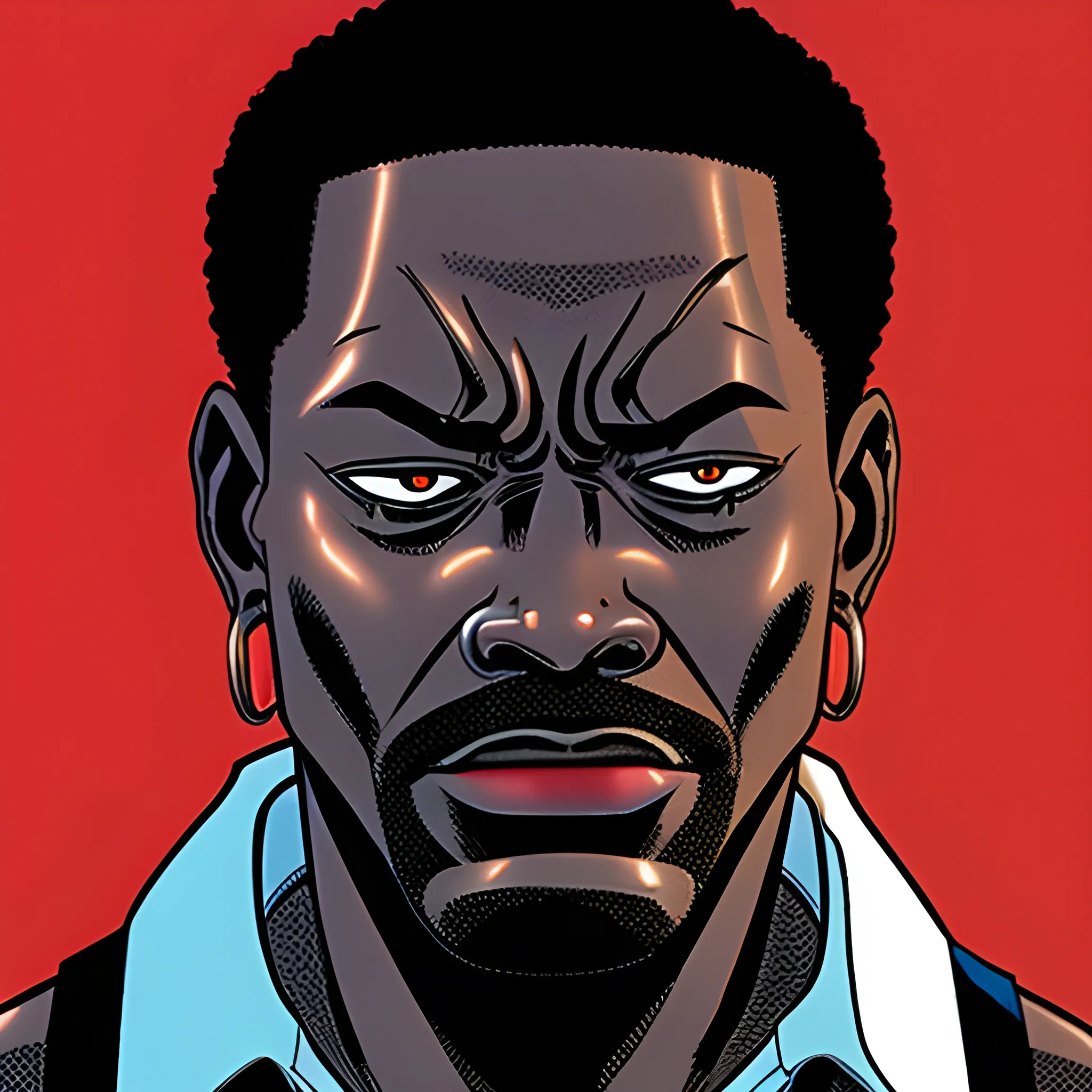 a sad black skin man, crying in the bot of a red street, in style comic book's 1990 render