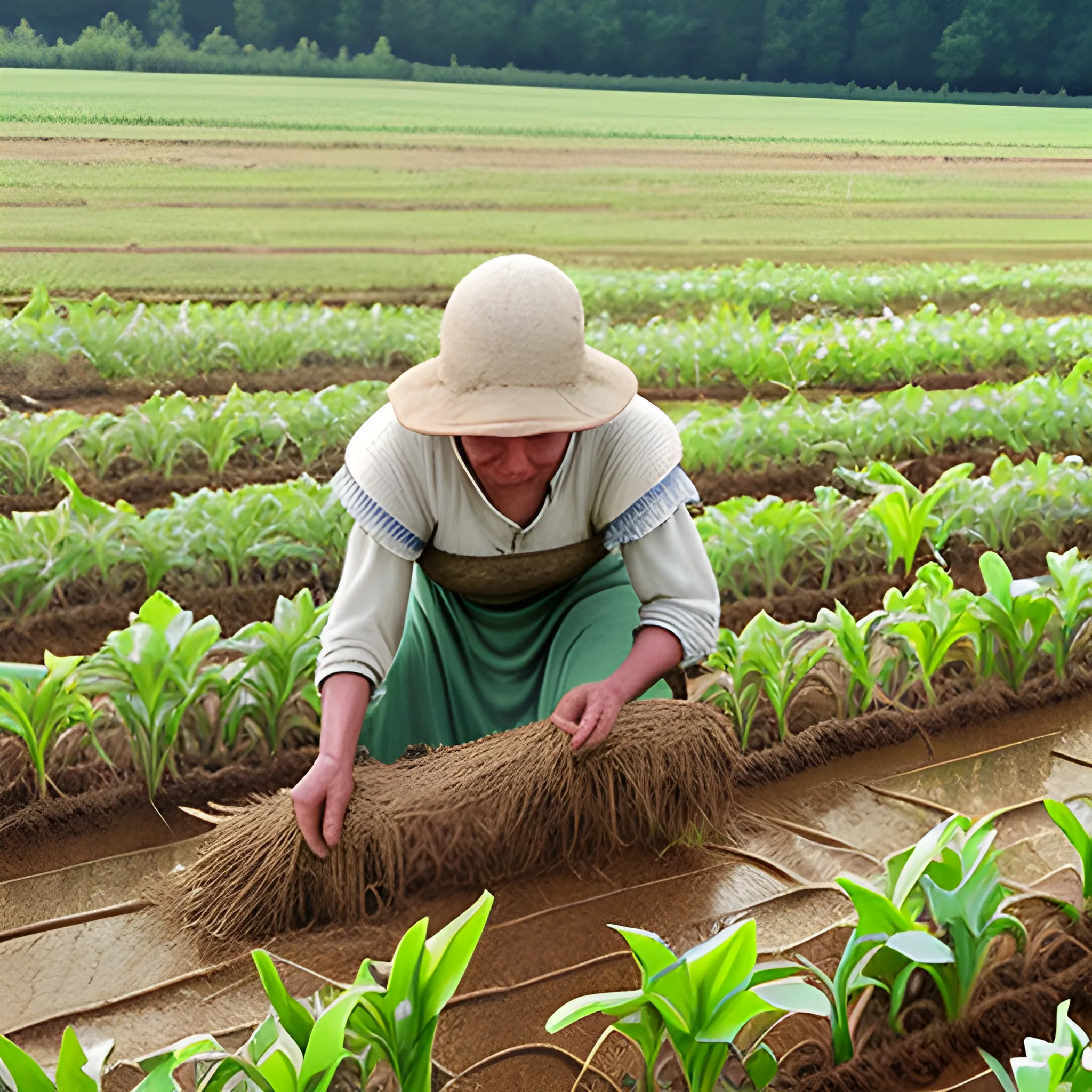 ancient woman farmer working on the field