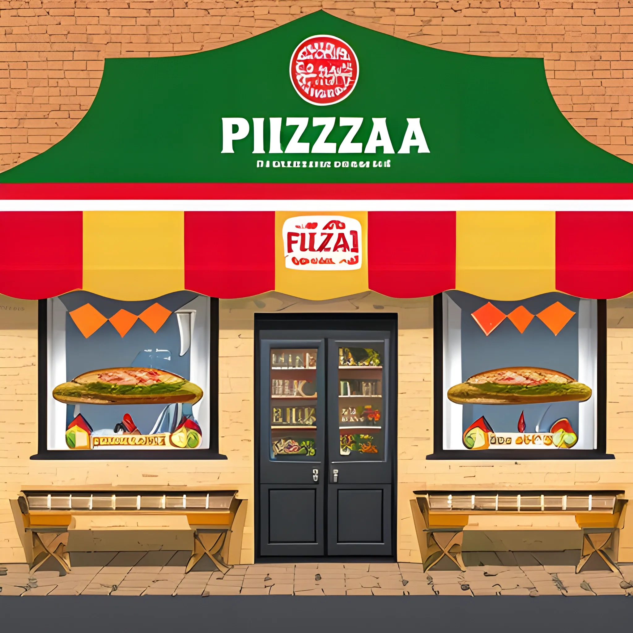 "Create a pencil illustration for a banner intended for the homepage of a pizzeria's website. The illustration should depict a picturesque village shop and include a pattern composed of elements related to pizza, such as the ingredients of a Margherita pizza. Make sure to add basil as a recurring element to emphasize the fresh and authentic character. The goal is to convey a welcoming and inviting atmosphere, highlighting the passion for the tradition of Italian pizza."