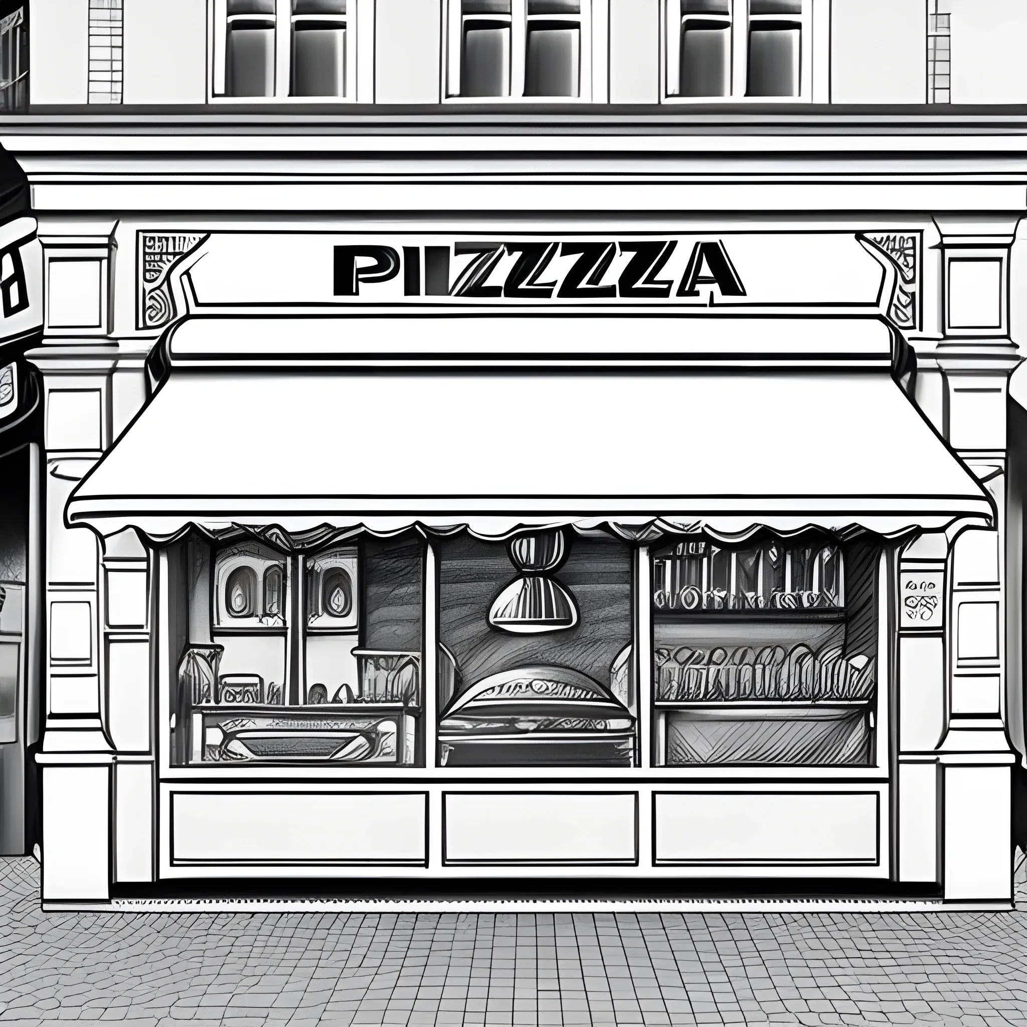 Create a homepage site banner, a transparent image with pizza' ingredient like pomodoro, mozzarella e basilico and a background with the illustration of a pizzeria in a small country town. The style is pencil sketch and it would be very thin and light