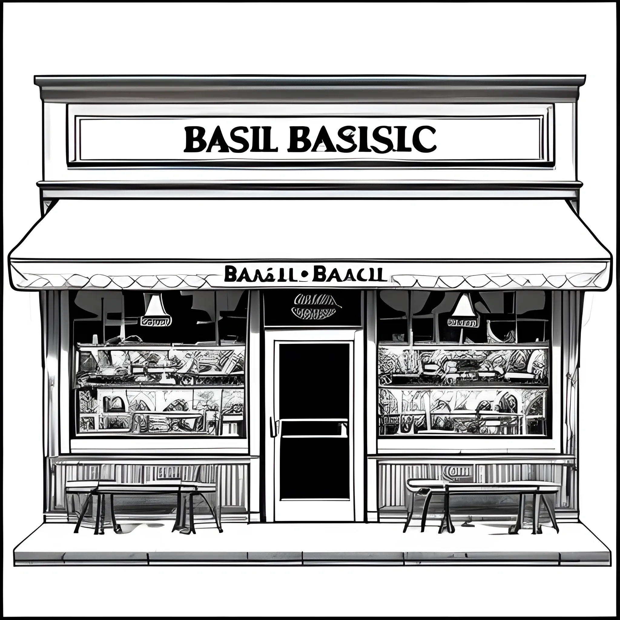 "Create a banner for the website of a pizzeria named Basilic, where basil is the predominant element. The image should clearly convey the atmosphere of an authentic village shop that uses only genuine and fresh ingredients. The requested style is a freehand pencil drawing with fine and clean lines, without too many details or colors. The goal is to portray a simple, fresh, and high-quality image, emphasizing the connection with the use of basil in pizza preparation."