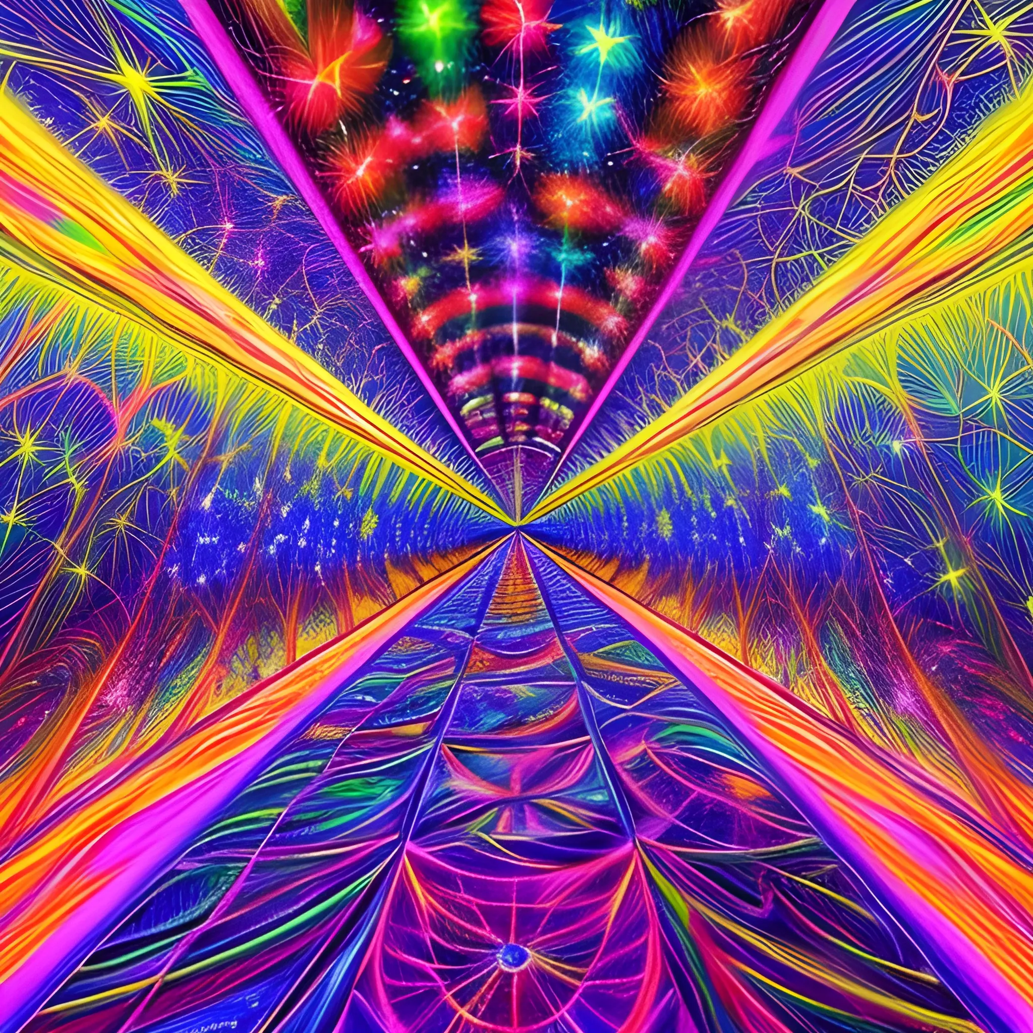 interior vision of a tunnel, very colorful psychedelic stroboscopic, spinning on itself shooting towards the starry sky in the background, Trippy, Pencil Sketch