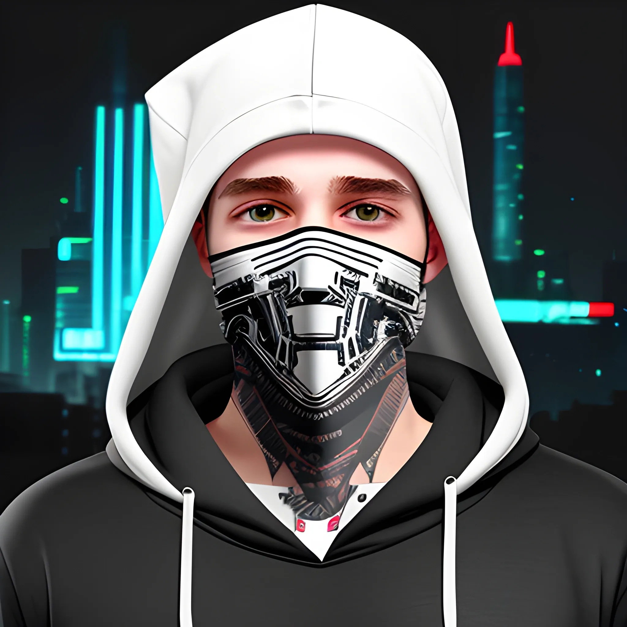 Cyberpunk White Male Hoodie Bandana Pistol
