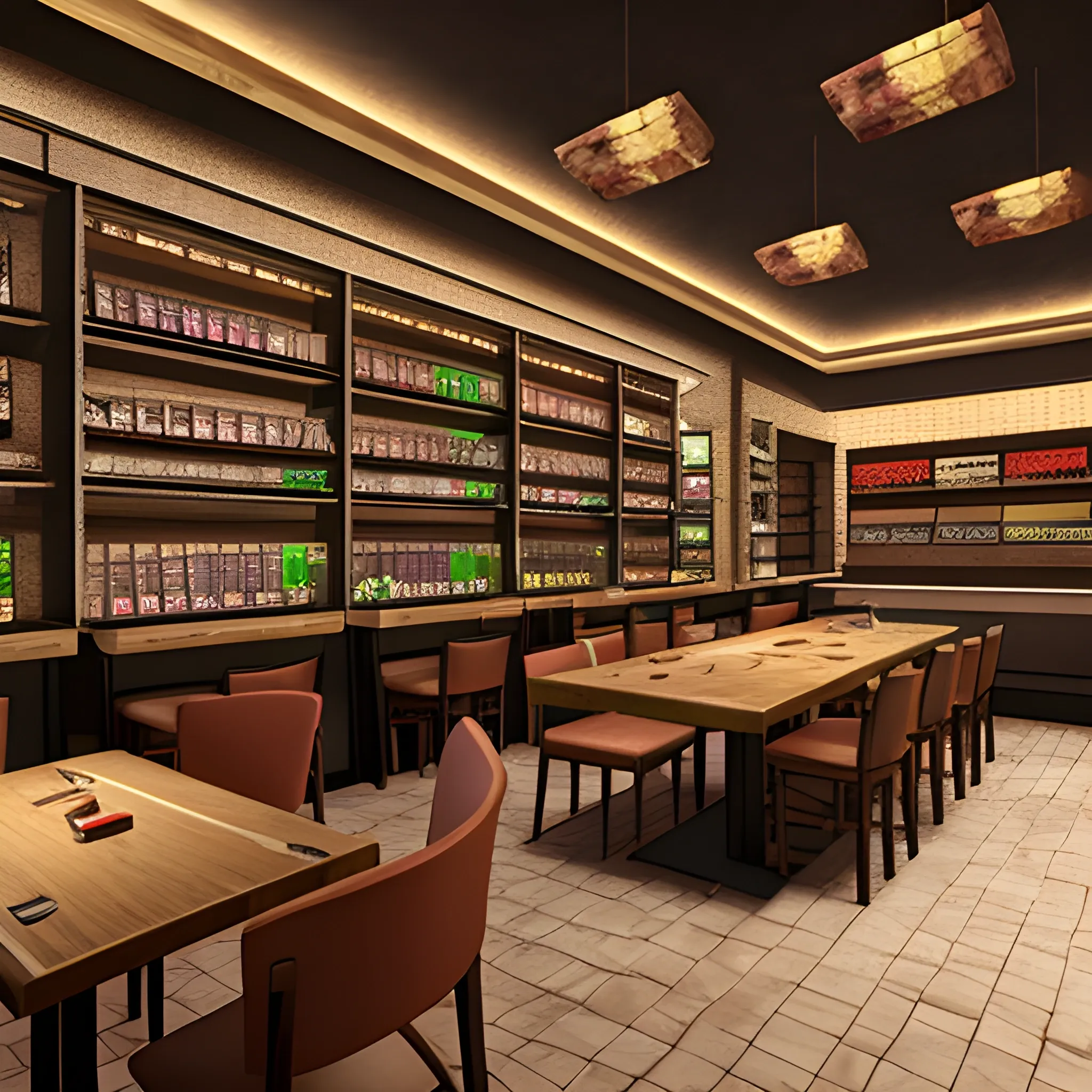 realistic render videogame store restaurant, 3D