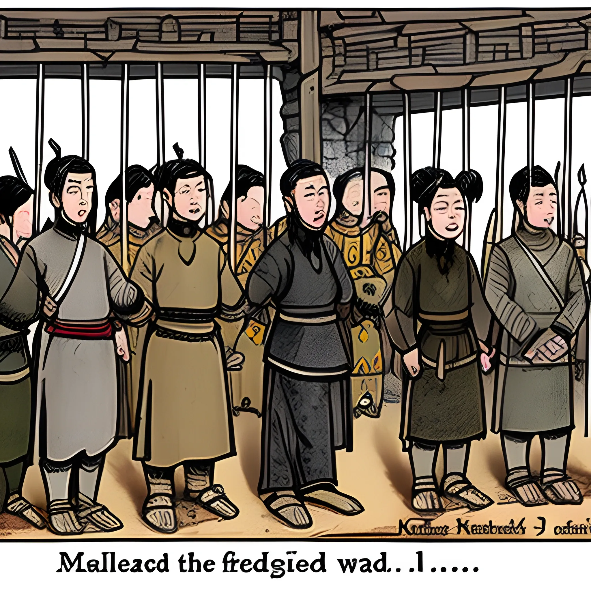 medieval Chinese prisoners captured in war and prisoned

, Cartoon