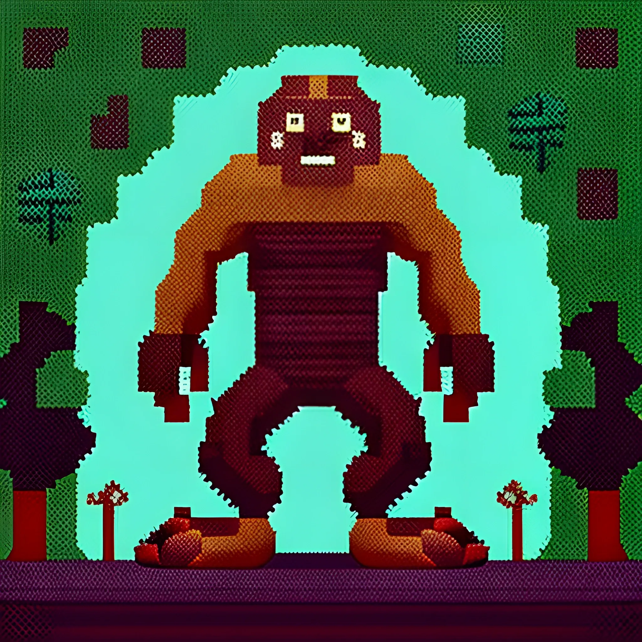 pixel art, retro game, cryptid, big foot monster