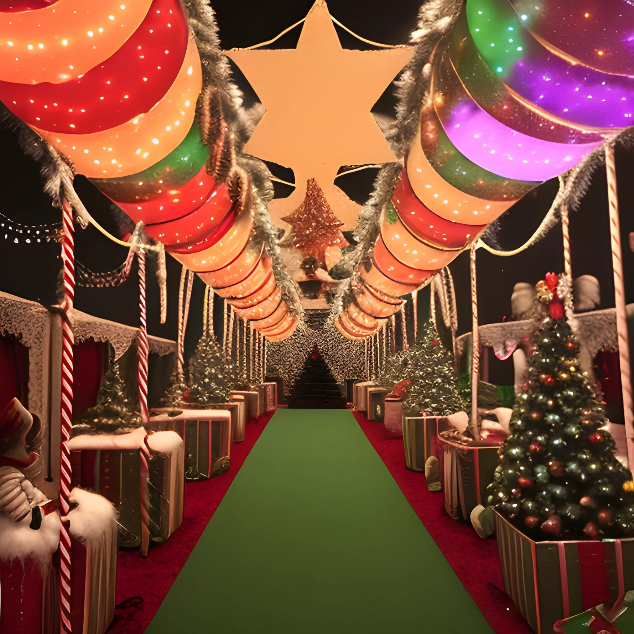 Liminal space circus with christmas decorations