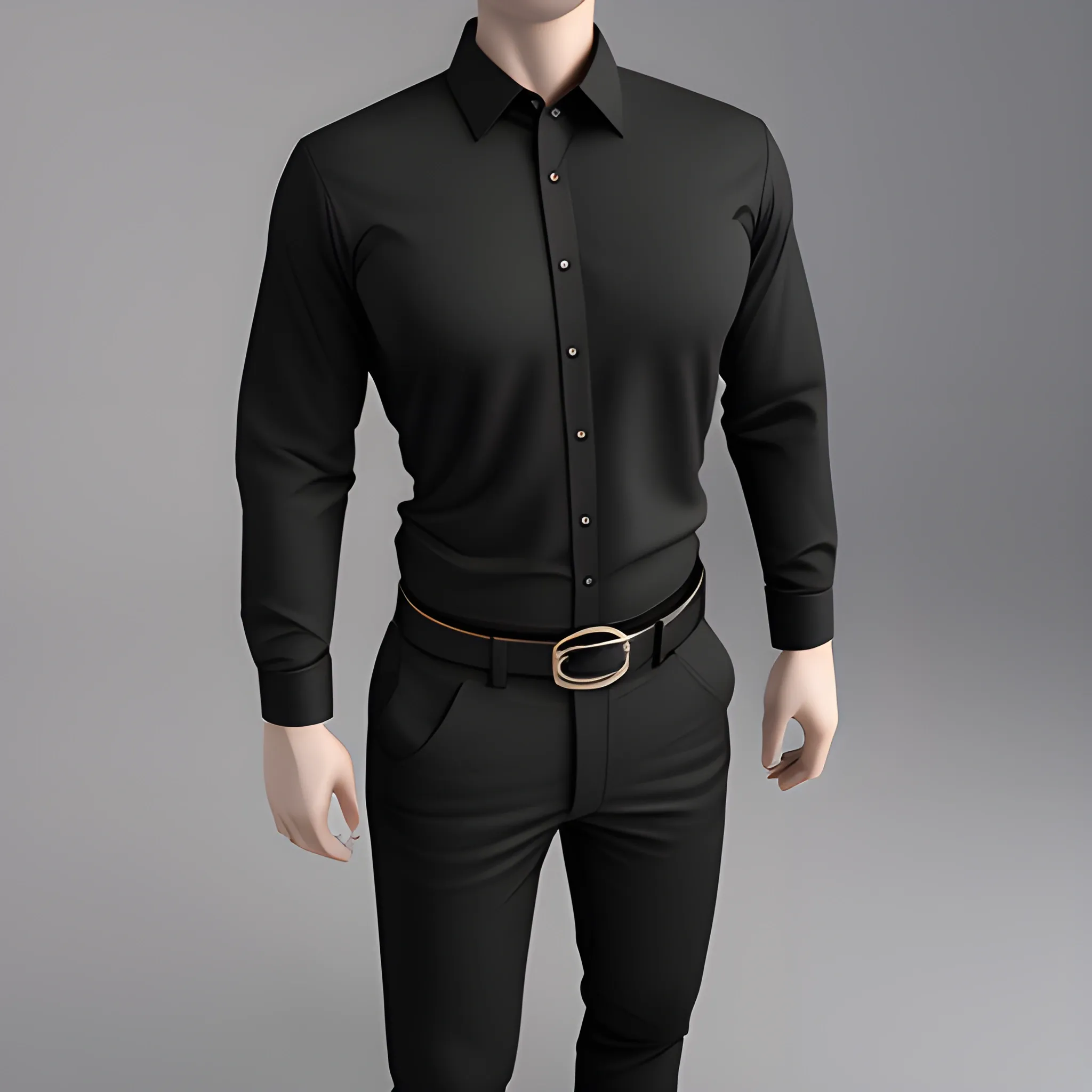 Shirt, belt, black pants, 3D, 3D