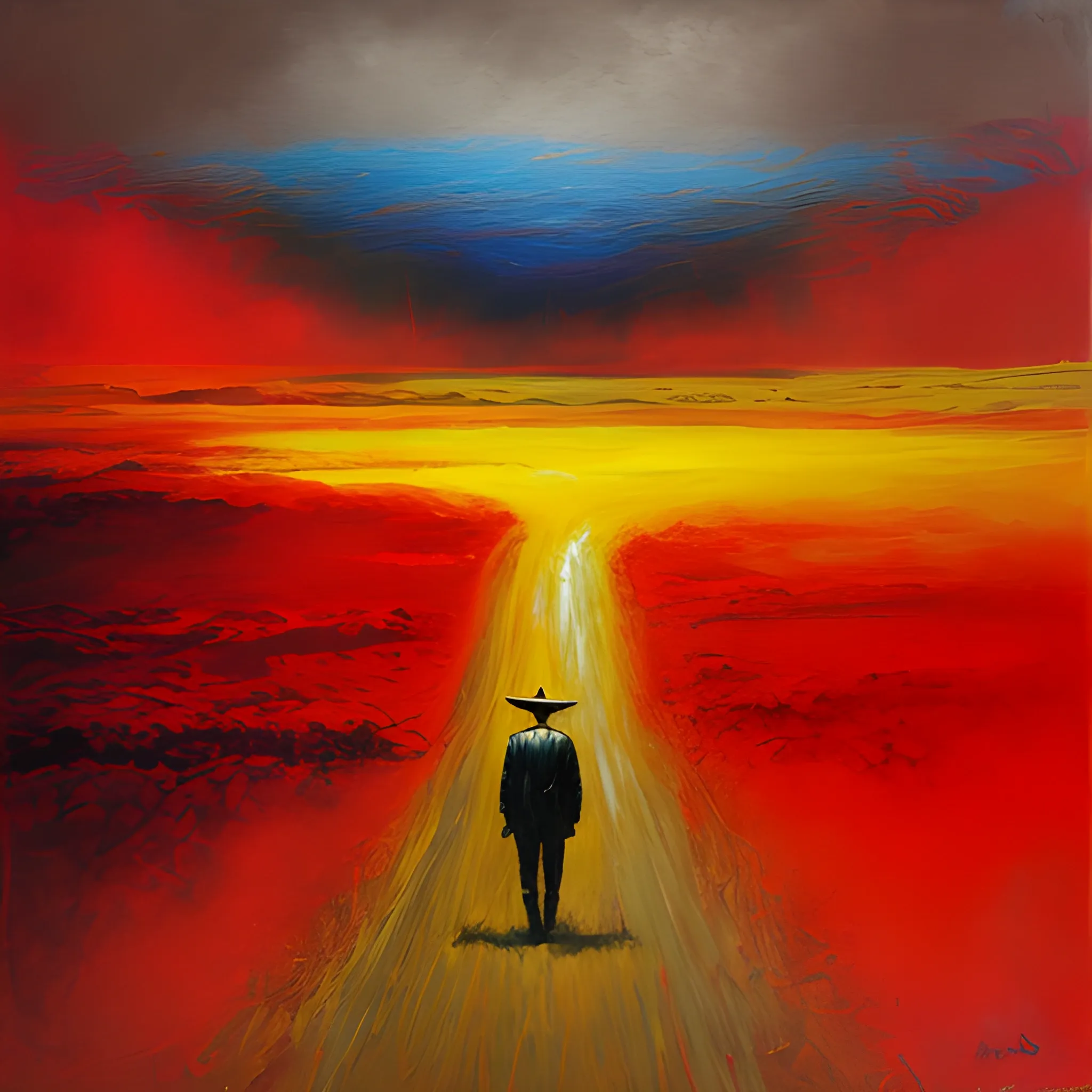 the stranger alber camus,endless world ahead, 
, Oil Painting, red and yellow