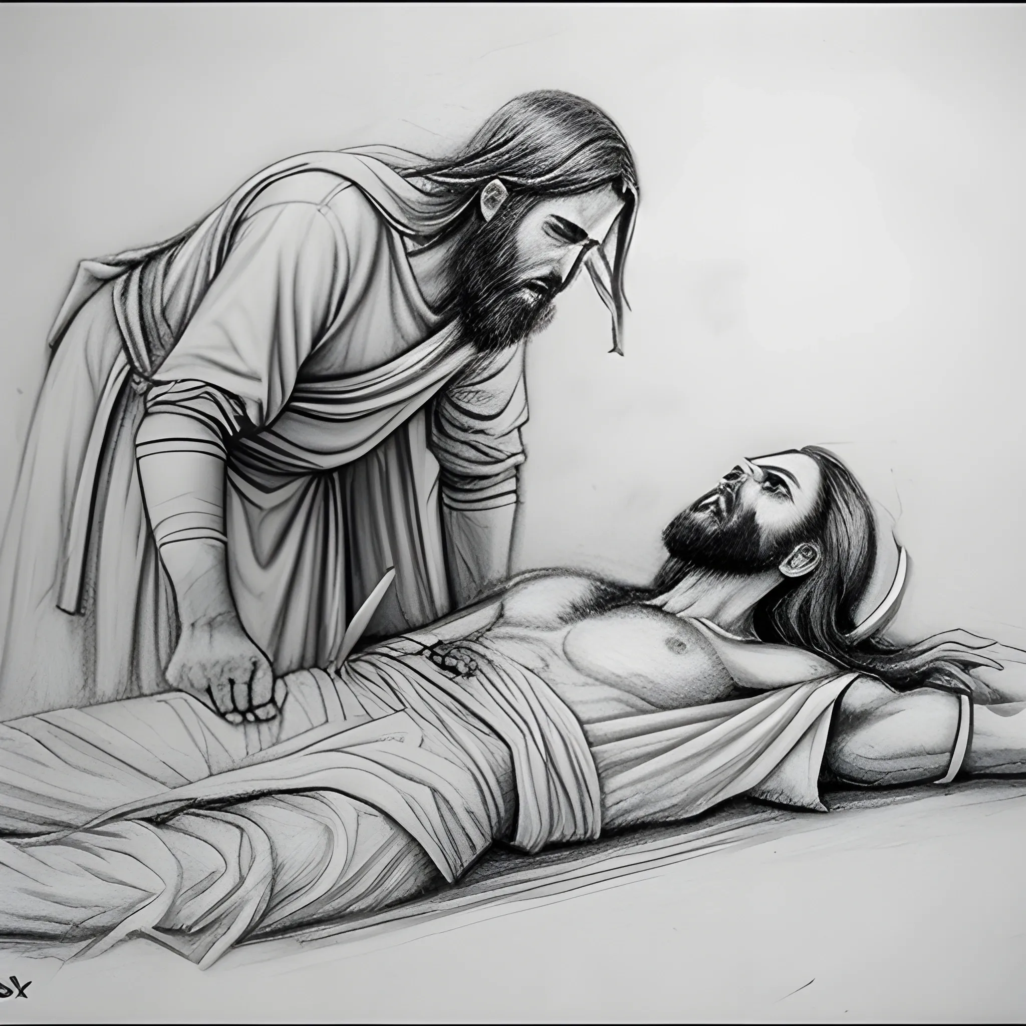 King Killing jesus infront of people , Pencil Sketch,, Pencil Sketch
