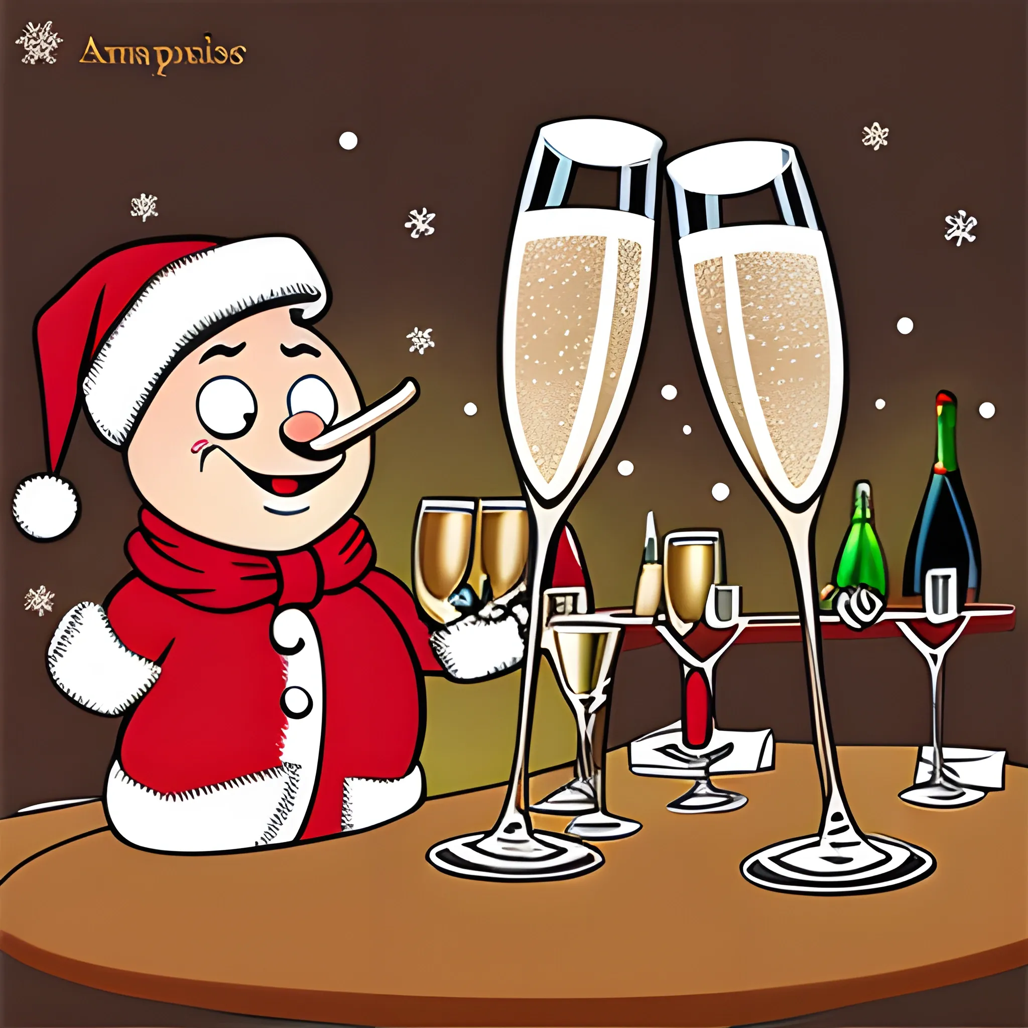 Cartoon, champagne, christmas
