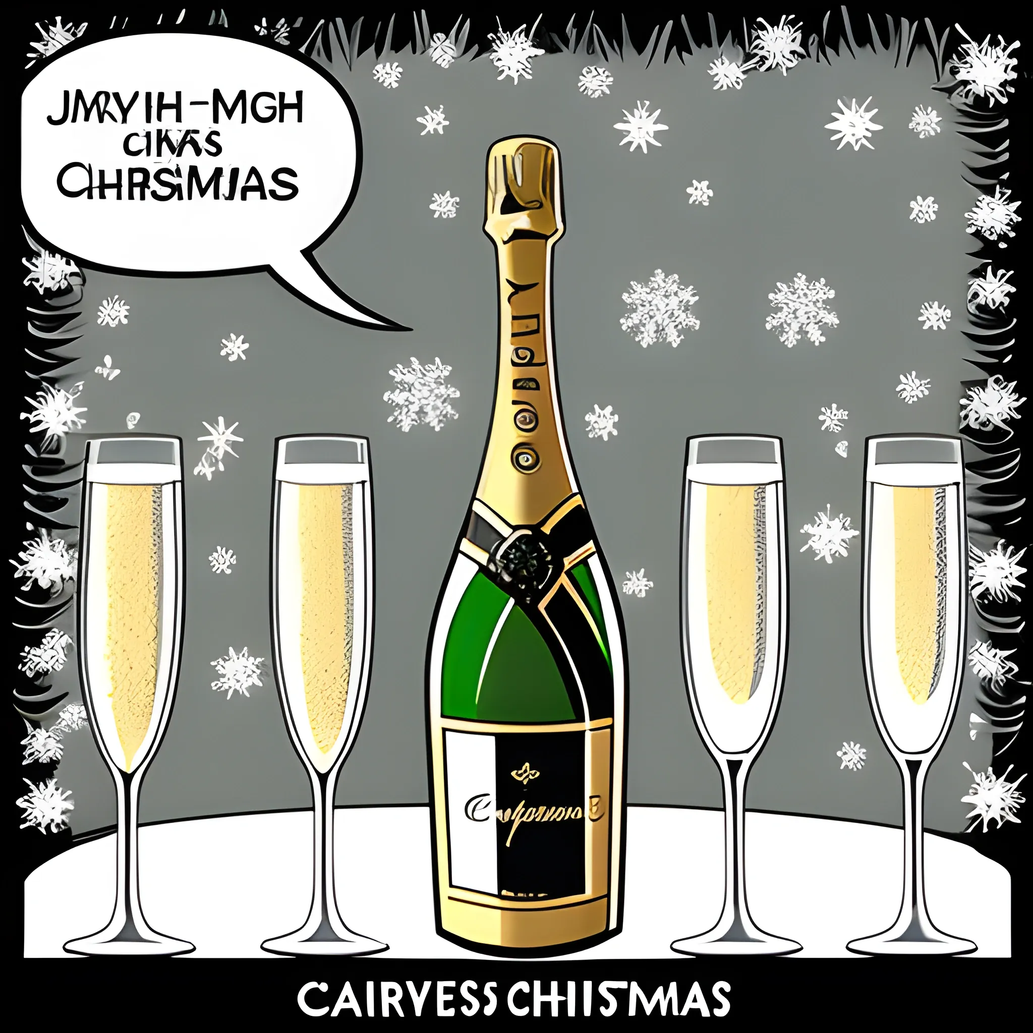 Cartoon, champagne, christmas
