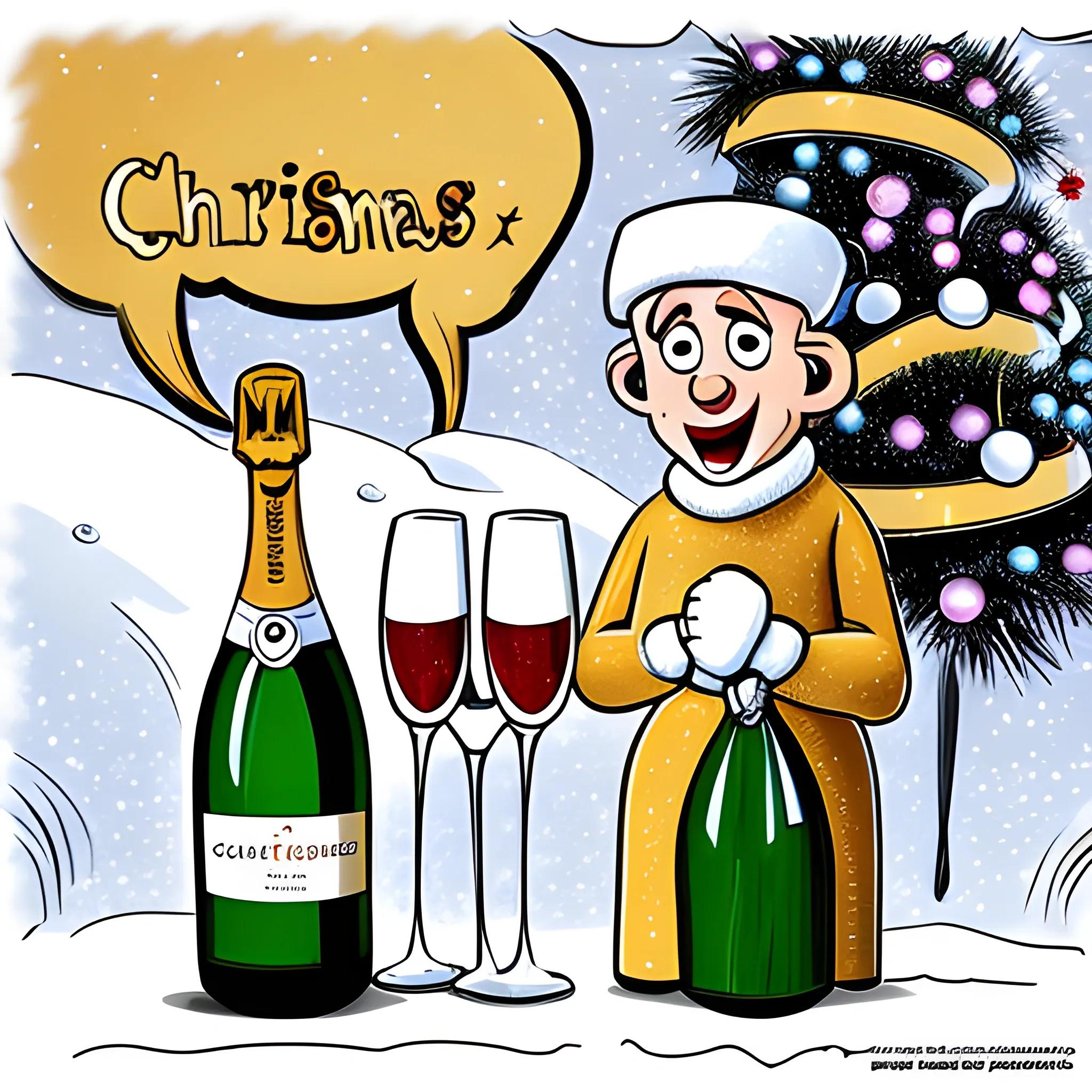 Cartoon, champagne, christmas
