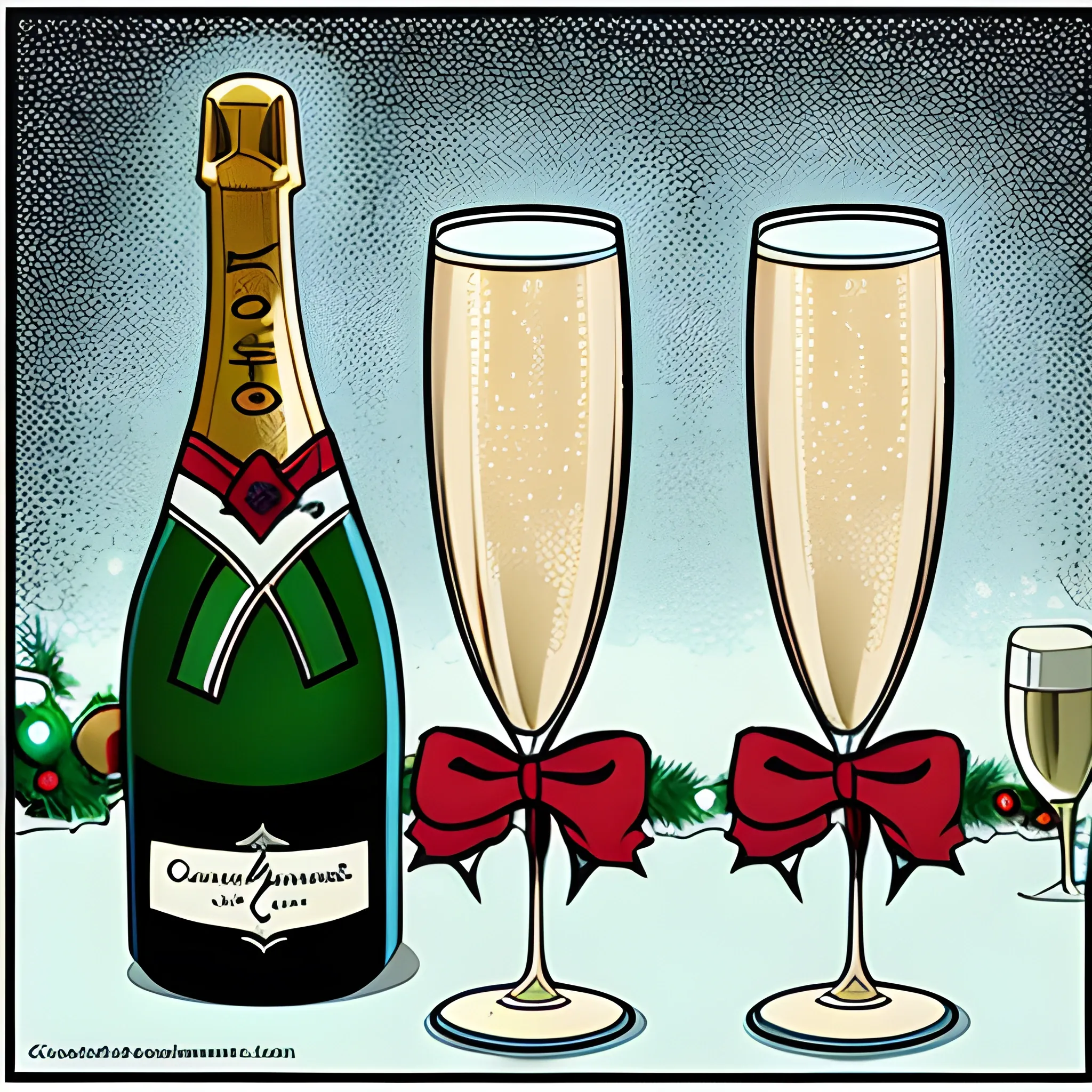 Cartoon, champagne, christmas
