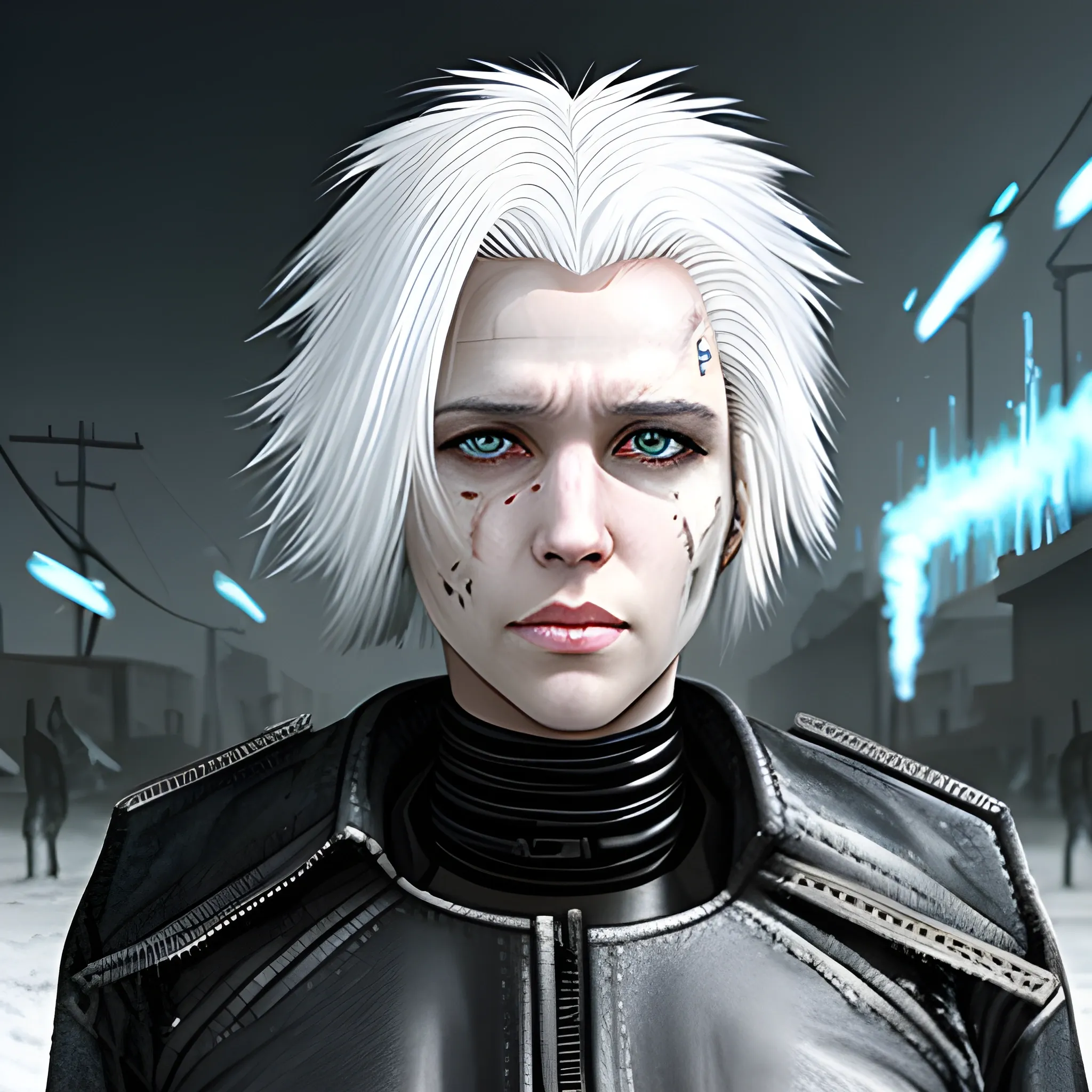 White hair female in terminator wasteland