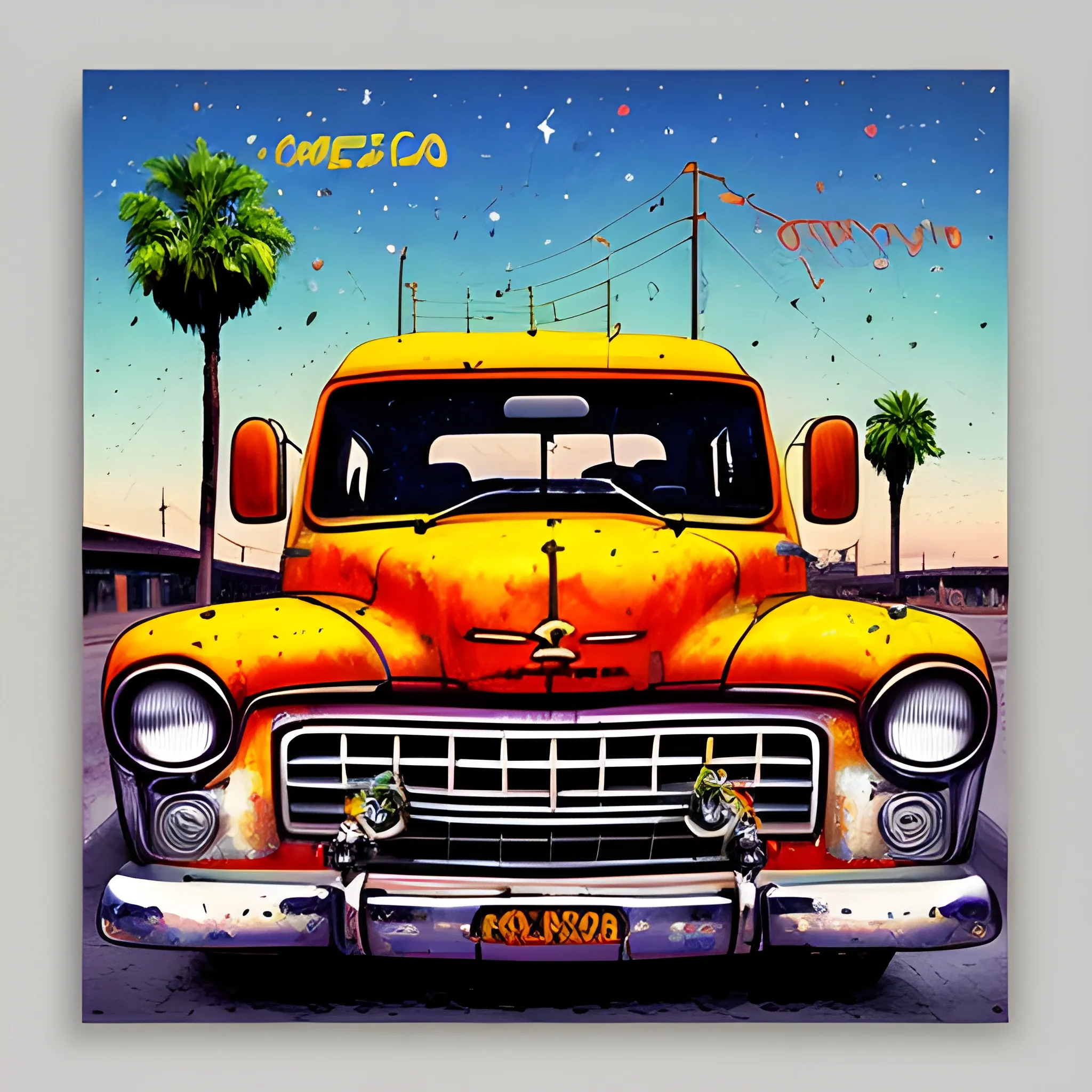 Crea una portada de un disco de corridos tumbados modernos. El disco se llama “Corridos Urbanos IA” y el artista es “Peso Pluma”. Me gustaría que la portada tuviera un estilo urbano y callejero, con colores discretos y letras grafiti. También me gustaría que aparecieran algunos elementos que representen la cultura de los corridos tumbados, como armas, joyas, coches, dinero, etc., Oil Painting