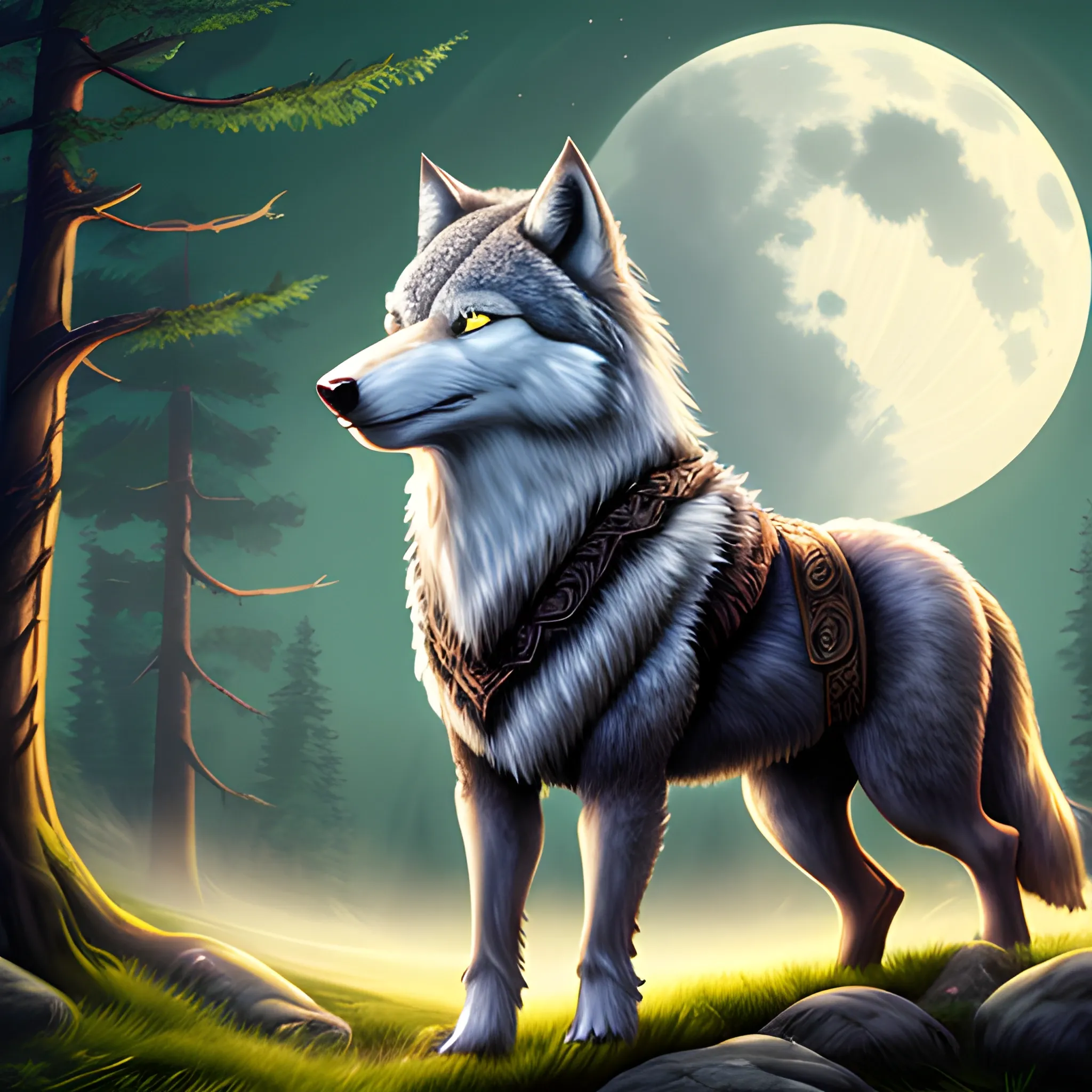 mystic background with a viking wolf, Cartoon - Arthub.ai